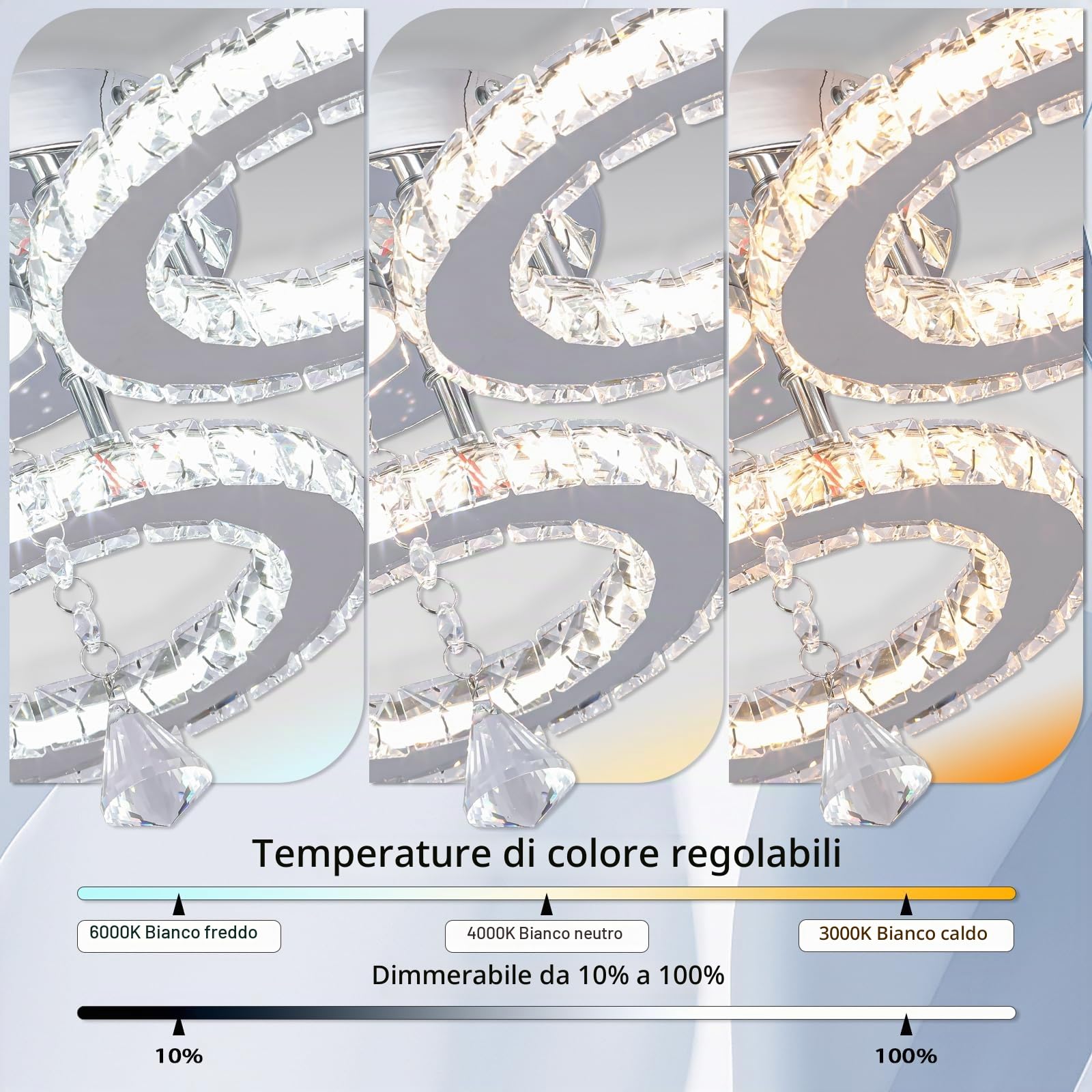 Dimmerabile LED cristallo plafoniera 13x3.5 pollici 3 anelli lampadario di cristallo Flush Mount apparecchio di illuminazione per camera da letto Hobby soggiorno
