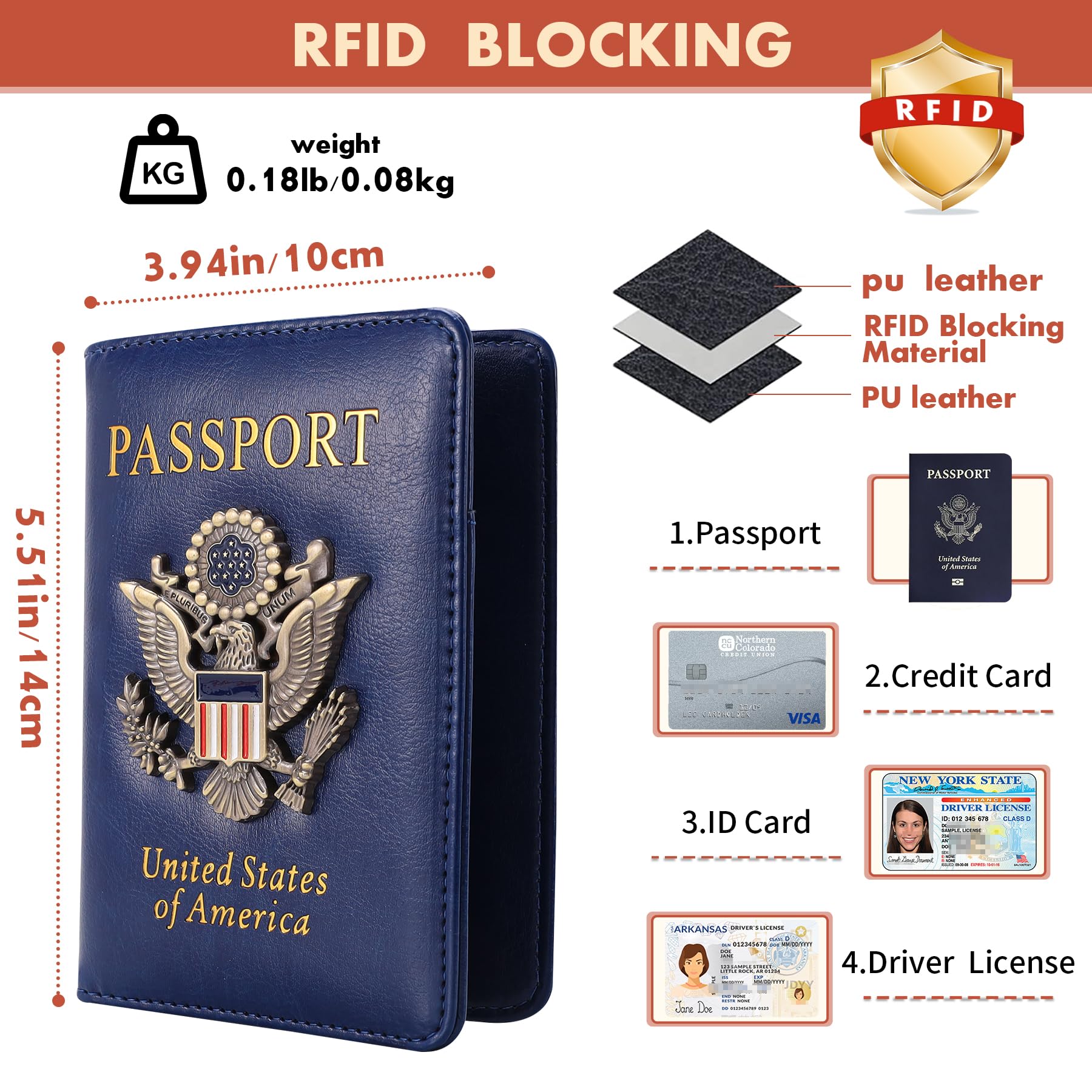 Funda para pasaporte, cartera de viaje con bloqueo RFID, carteras para pasaporte, organización de pasaporte familiar, funda personalizada para hombres y mujeres, imprescindible de viaje, Negro -, 6