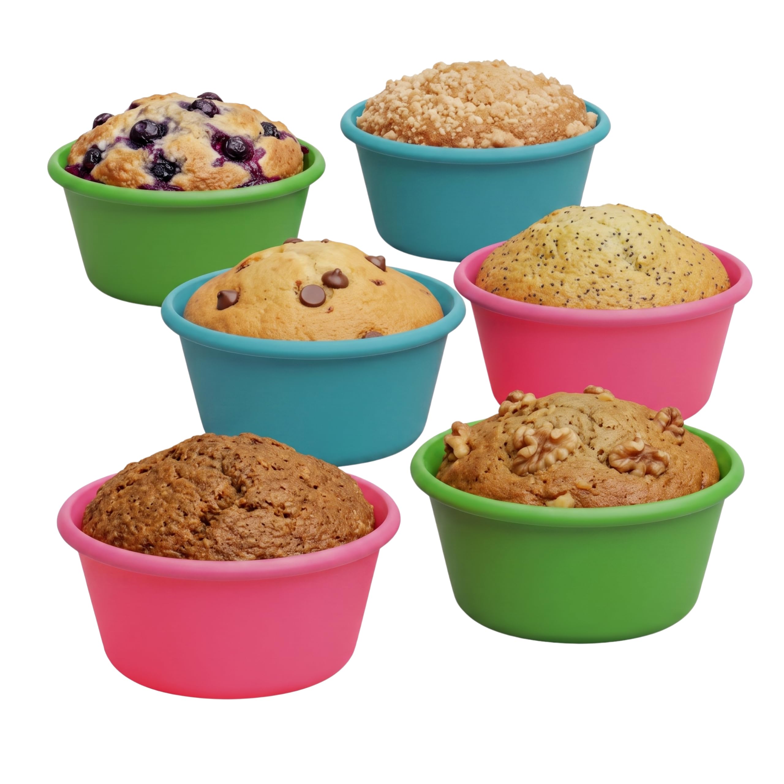 Bakerpan Silikonowe kubki do muffinek Jumbo do pieczenia, gładkie, duże kubki do muffinek do frytkownicy powietrznej, 3 1/5.1 cm, wkładki do babeczek jumbo, zestaw 6 szt