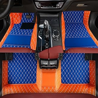 Custom car Floor mats Suitable for 99% car Truck SUV,car mats All Weather Personalized,Full Coverage Luxury Car Mats, Anti-Slip Leather Floor mats. (Orange and Blue)