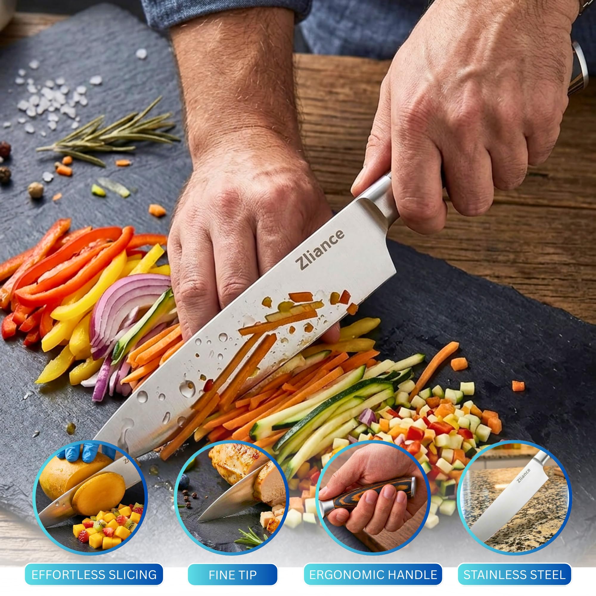 8 Inch Chef Knife, High Carbon Stainless Steel, Pakkawood Handle — Amazon image 4