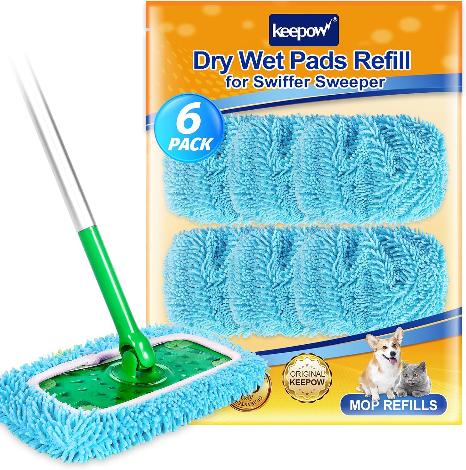 KEEPOW Wet Pads Refill for Swiffer Sweeper Mop – Dry Sweeping Cloths for Floor Mopping and Cleaning – Pet Heavy Duty Pads Refills, Upgraded Reusable (6 Pack) KEEPOW Wet Pads Refill for Swiffer Sweeper Mop – Dry Sweeping Cloths for Floor Mopping and Cleaning – Pet Heavy Duty Pads Refills, Upgraded Reusable (6 Pack)