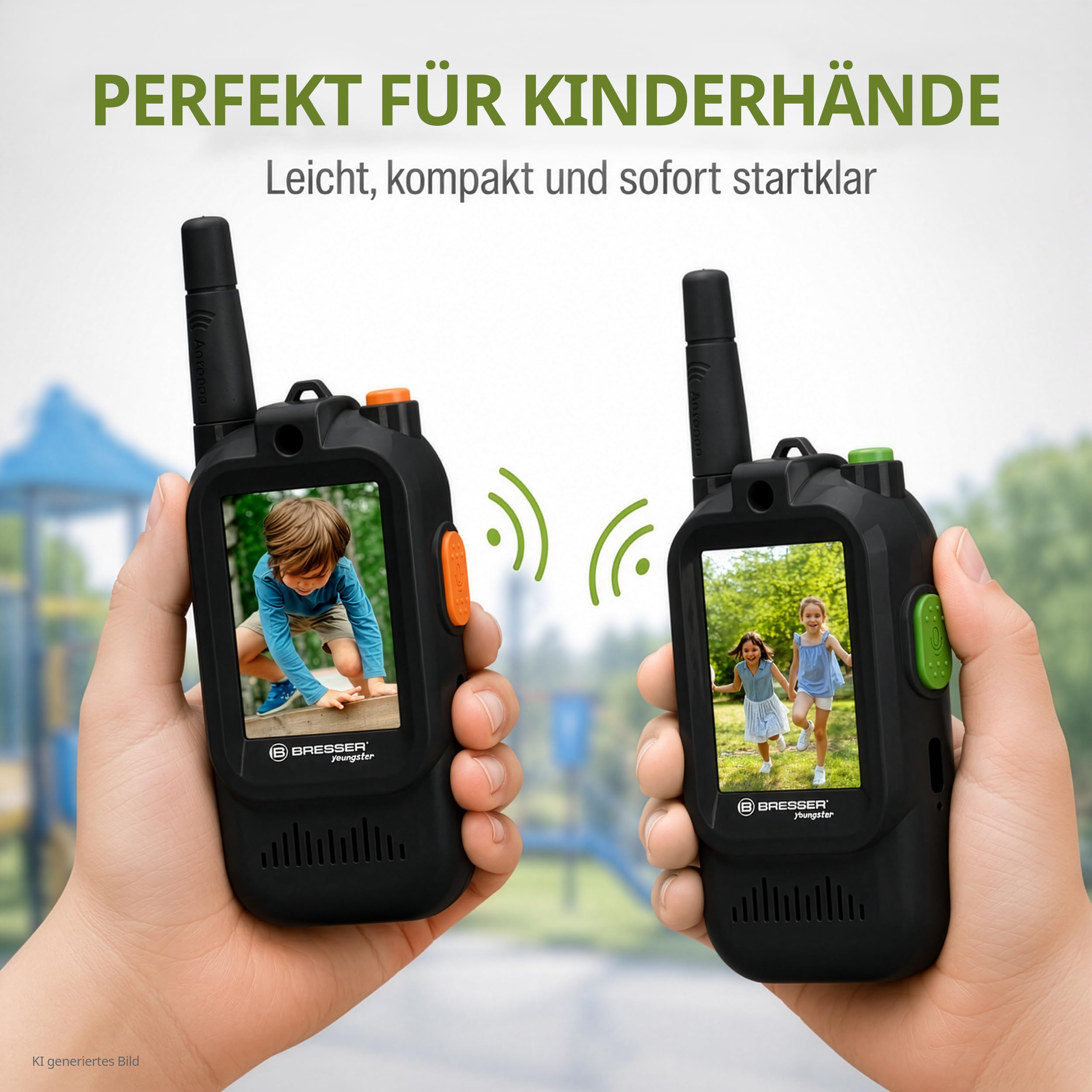 Bresser Youngster Video Walkie Talkie per bambini con display da 2 pollici, batteria ricaricabile, cambia voce, cavo di ricarica USB C