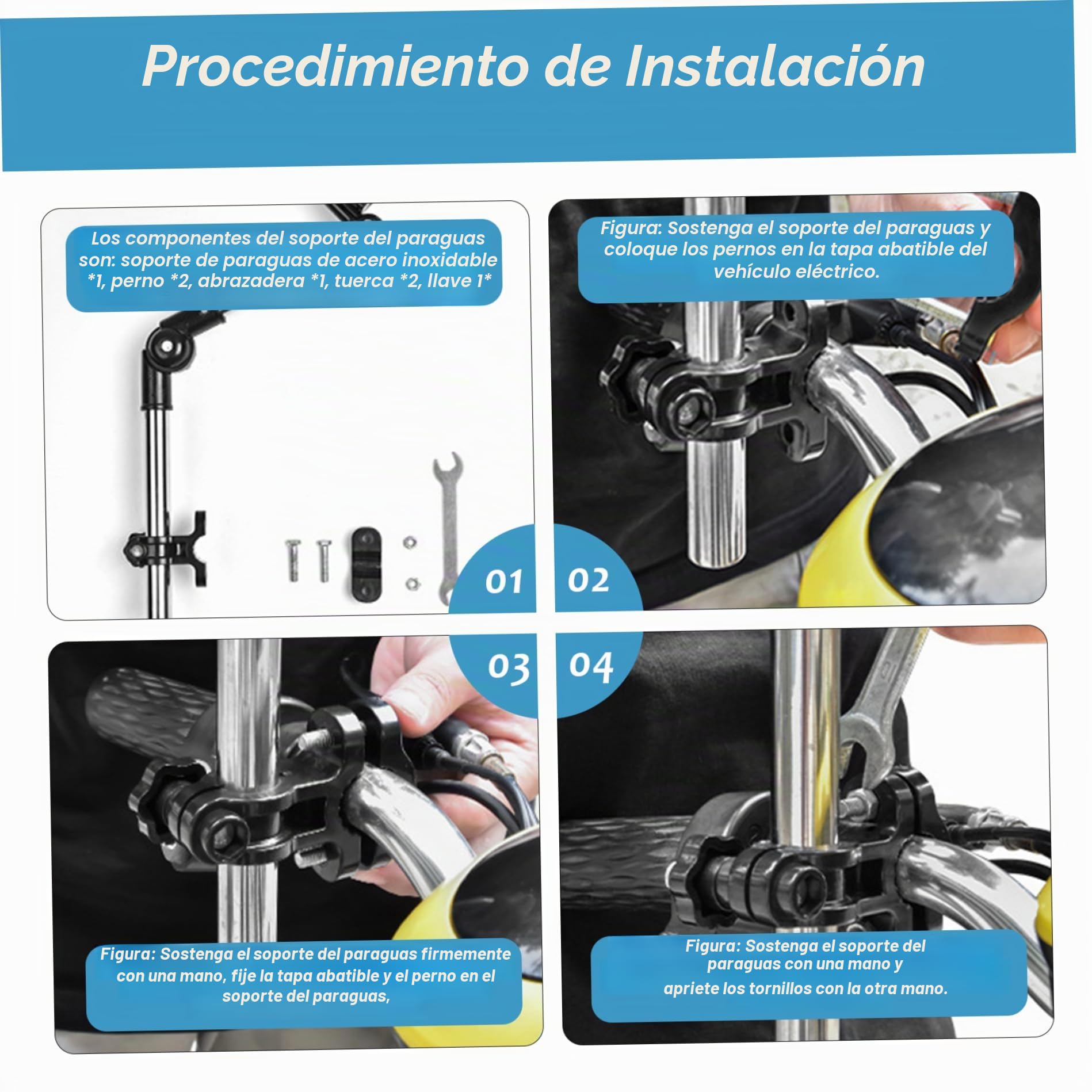 Paraguas para silla con abrazadera ajustable Protección contra la lluvia/UV Paraguas para silla de ruedas 40.9 Sombrilla extendida de doble cara para cochecito Bicicleta Sillas de playa Blanqueado.