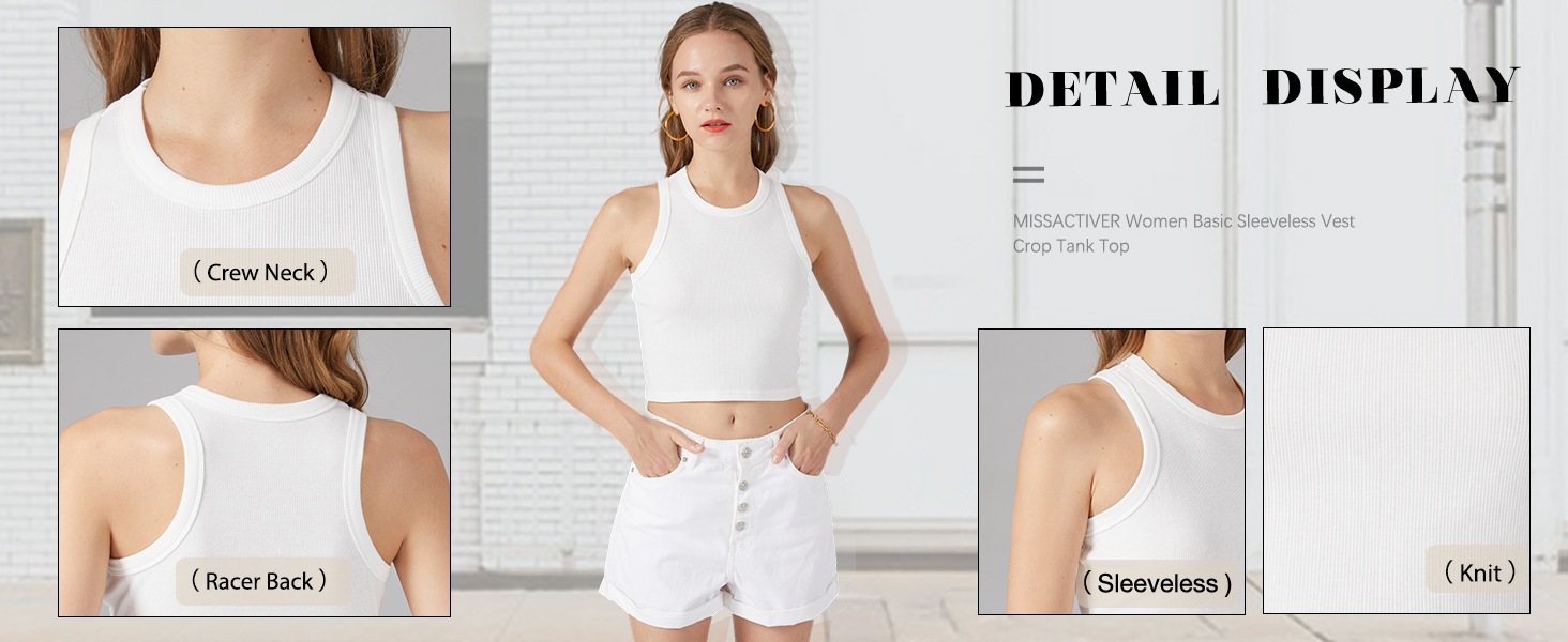MISSACTIVER Women Basic Sleeveless Vest Crop Tank Top Casual Crew