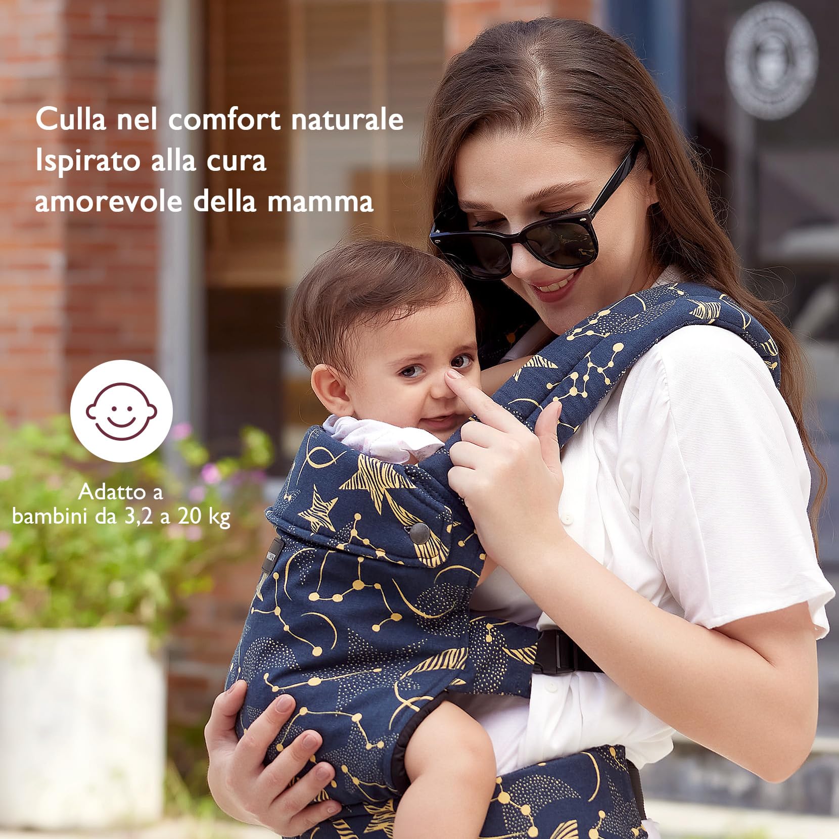 Marsupio Momcozy - Ergonomico, confortevole e leggero, per bambini da 3 a 20 kg, facile da indossare, ideale per genitori a mani libere, Cielo stellato