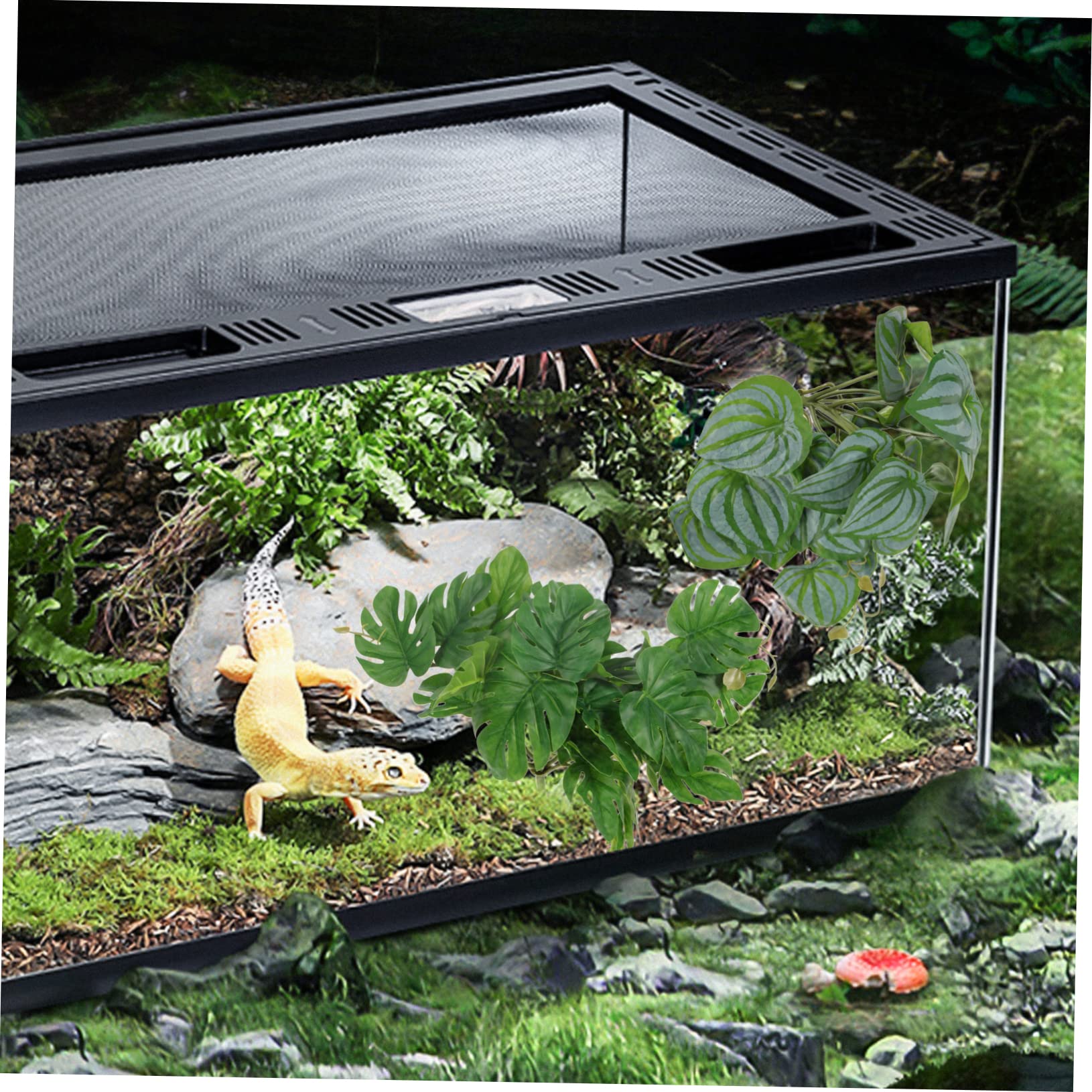 Housoutil 4 Sets Künstliche Reptilienpflanzen Für Tank Gefälschte Aquarium Baumpflanze Dekorative Pflanzenornamente Für Reptilien 2 Stück * 4
