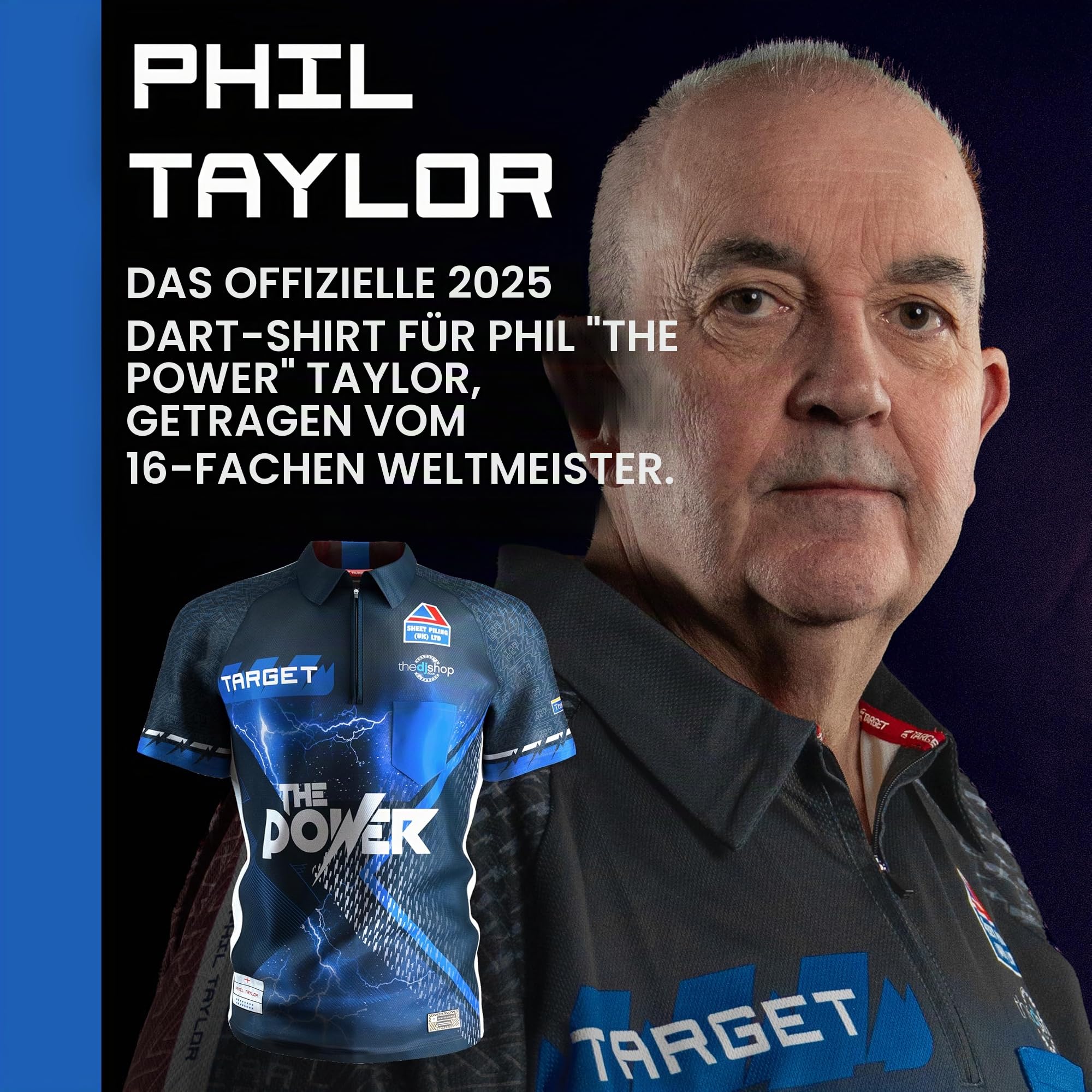 Target Darts Phil Taylor Dart Shirt 2025, Herren Darts Weltmeisterschaft Shirt, Coolplay kragenloses Dart-Top für Erwachsene, Dartboards Top für Männer, The Power Player Edition T-Shirt