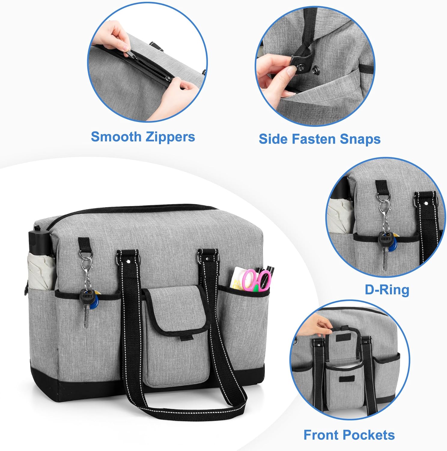 Damero Teacher Tote Bag with Laptop Compartment, Teacher Work Bag with Side Fasten Snaps for Women and Teaching Supplies - Image 3