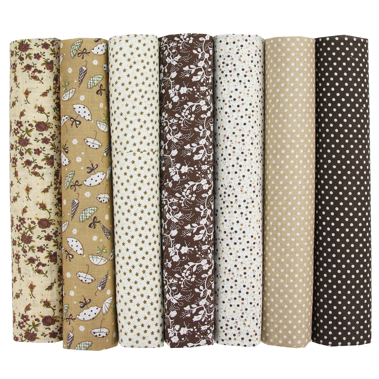 7pcs Fat Quarters Fabric Bundles - 50 x 50cm/20"x20" Precut Brown Cotton Quilting Fabric Squares, 100% Cotton Fabric Bundles for Sewing, Patchwork, DIY Crafts, Home Décor