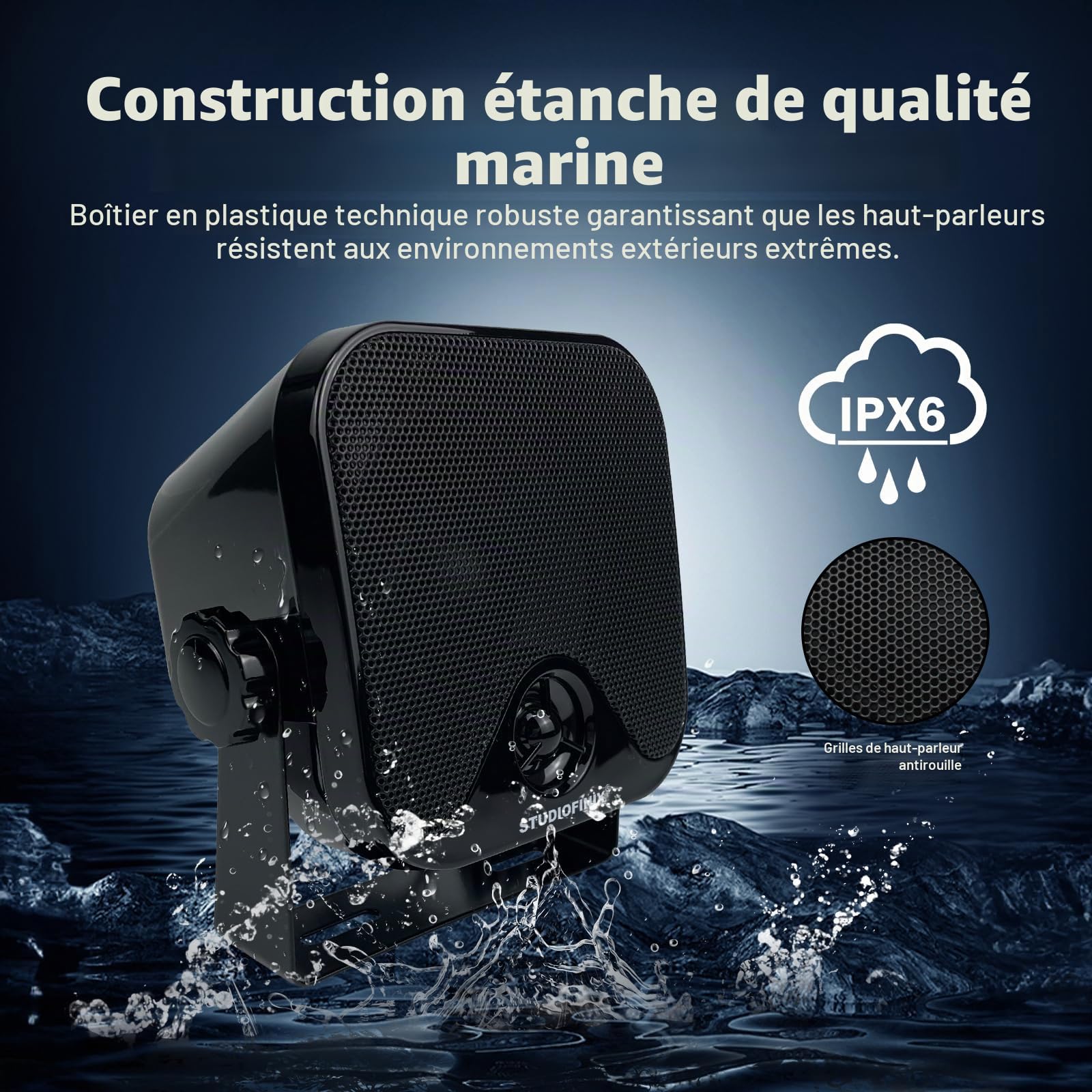 STUDIOFINIX Système de Haut-Parleur stéréo Bluetooth étanche pour ATV, UTV, Moto, Tracteur, Bateau