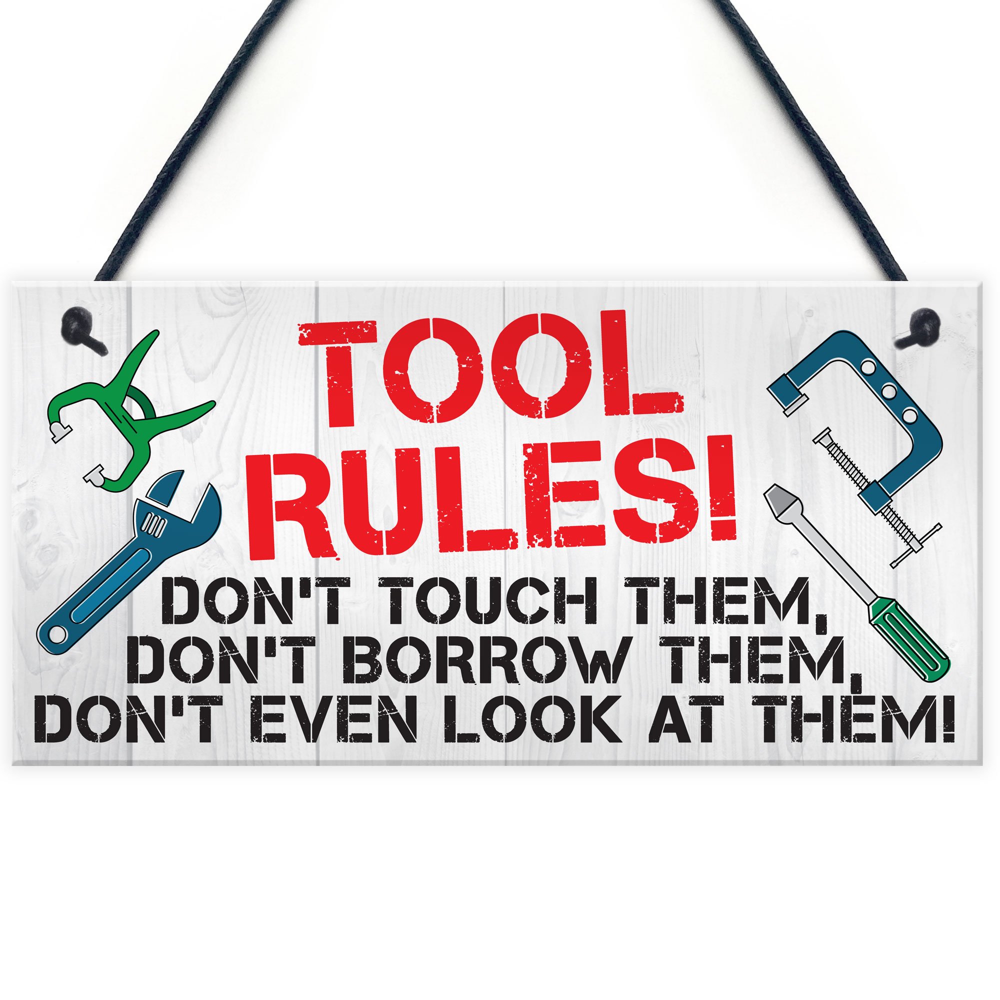 Red Ocean Tool Rules Man Cave Garage Shed Dad Grandad Hanging Plaque Garden Gift Sign