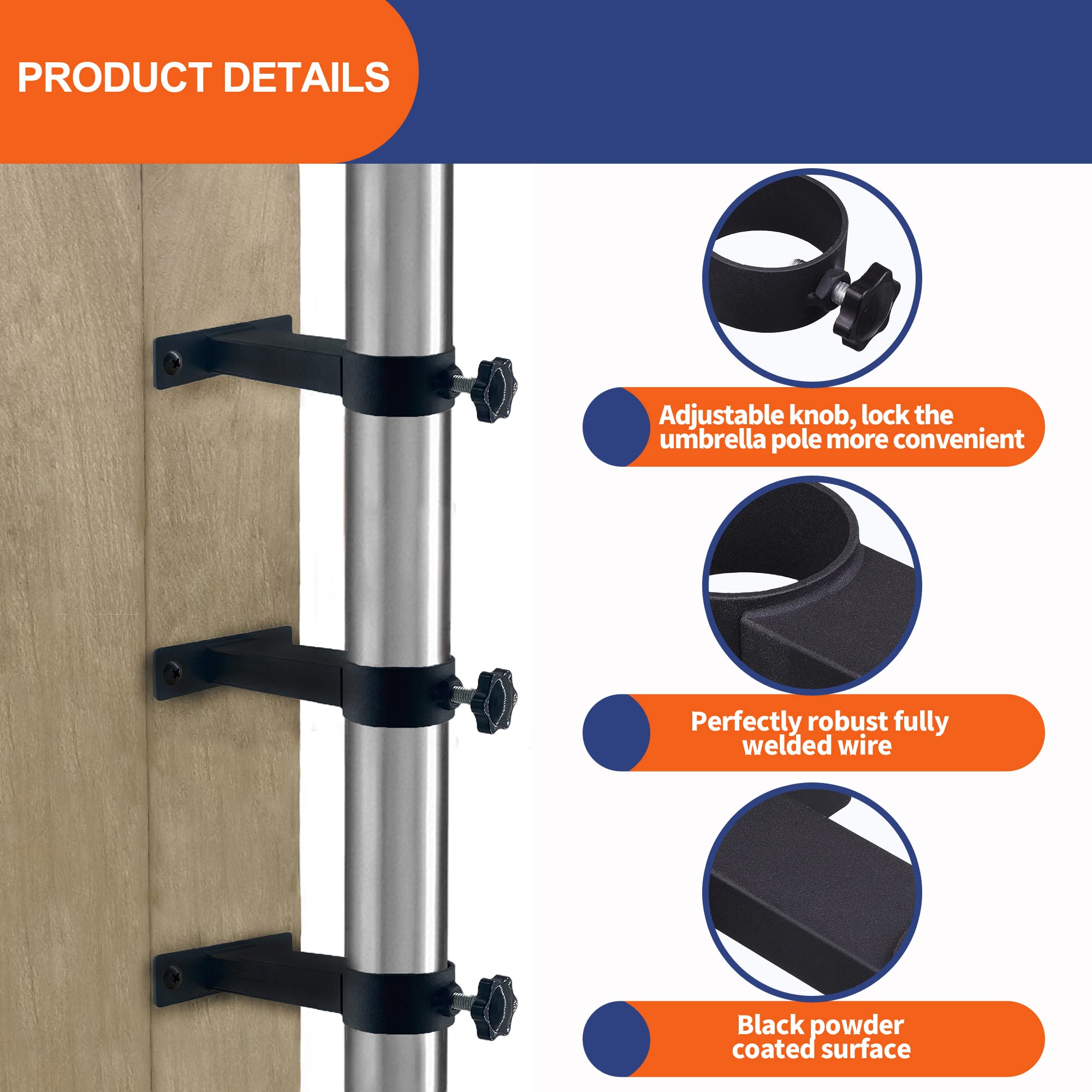 Supporto per ombrellone resistente per balcone, recinzione da giardino, patio, intervallo di serraggio (20 mm-63 mm) (nero) | Leroy Merlin
