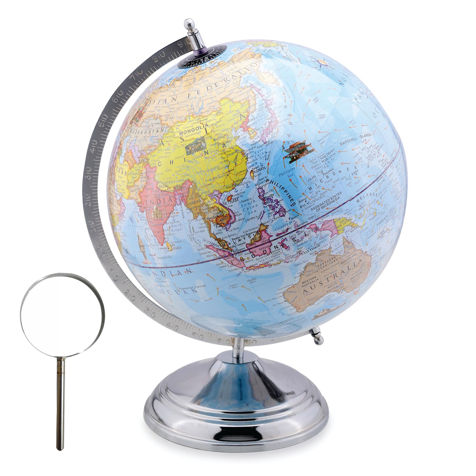 English (12 inch) Blue Decorative Rotating World Globe,GLOBE for kids and students learning 10 years/office table & home décor/Festival gifting(20.cm Diameter,Big