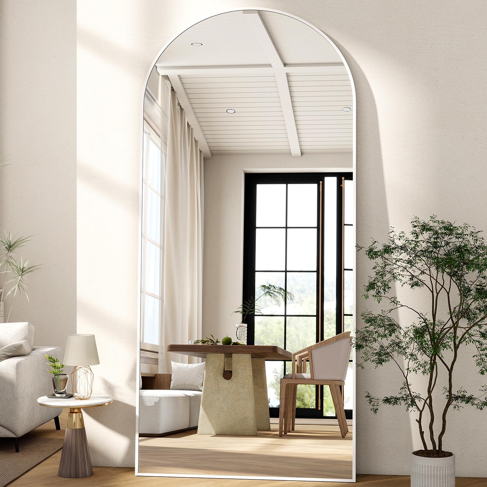 BEAUTYPEAK minimalistische Rahmen Standspiegel, Solider Ganzkörperspiegel frei stehend, leicht Spiegel in voller Länge Aufhängen an der Wand horizontal oder vertikal für Schlafzimmer