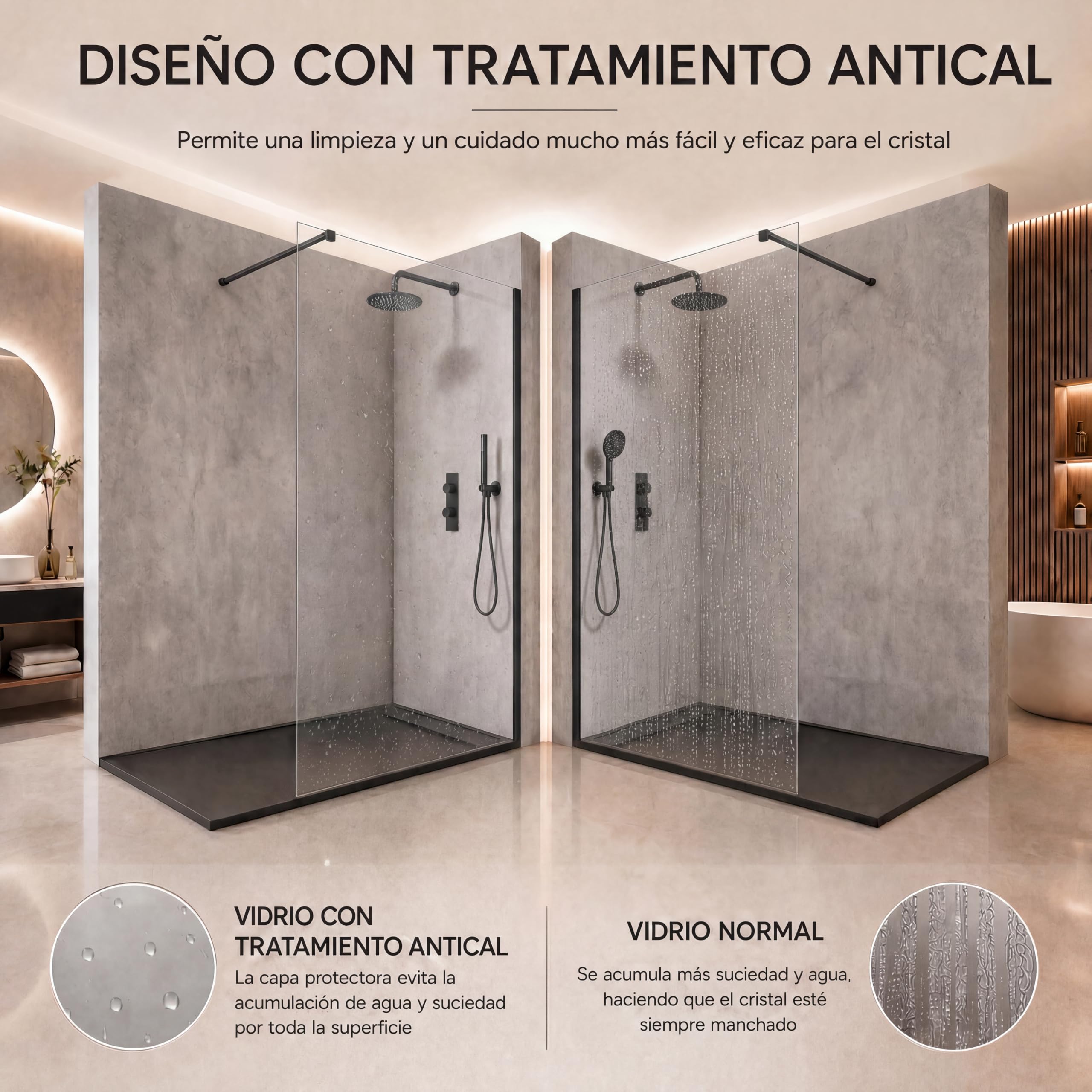 Mampara Ducha Fija - Mamparas de Ducha Fija con Cristal Templado 8 mm – Cristal Transparente con Tratamiento Antical - Perfilería Negro Mate – 88 a 90 cm (Ancho Adaptable) x 200 cm (Alto)