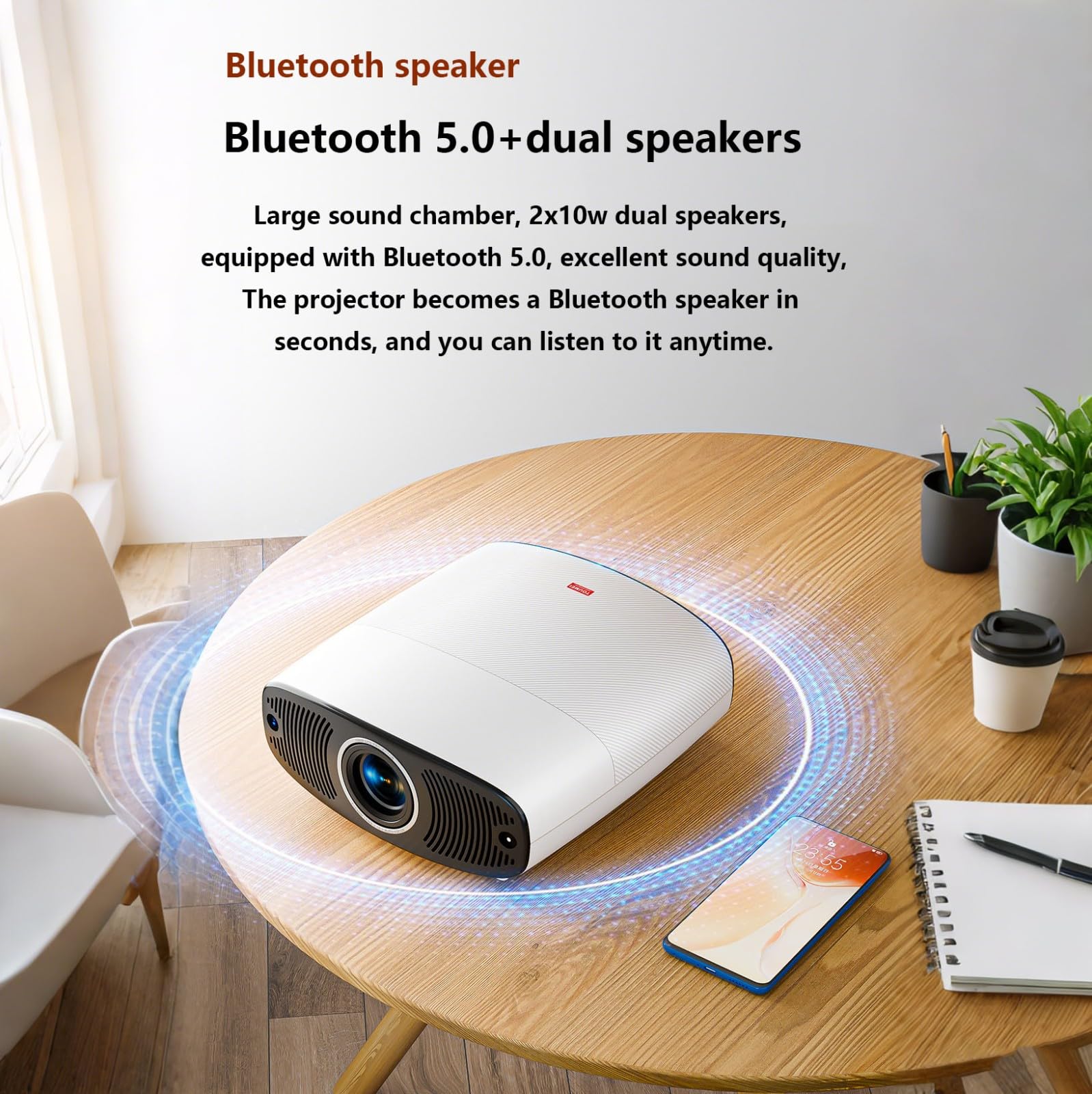 Mini Proiettore Portatile,Videoproiettore 4K Per Esterni/Home Cinema,Correzione Trapezoidale Focus Elettrico Videoproiettore Compatibile Con Smartphone/PC/HDMI/USB A