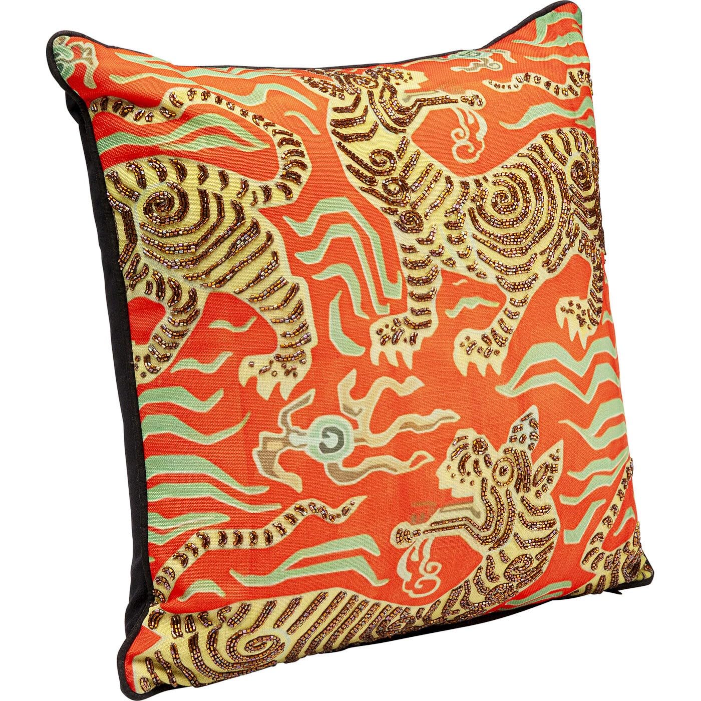 Kare Design Kissen Tiger Love, Rot, Mehrfarbig, 45x45 cm, Motiv Tiger, Abnehmbarer Bezug mit Reißverschluss, Dekokissen inklusive Füllung, Zierkissen, Sofakissen
