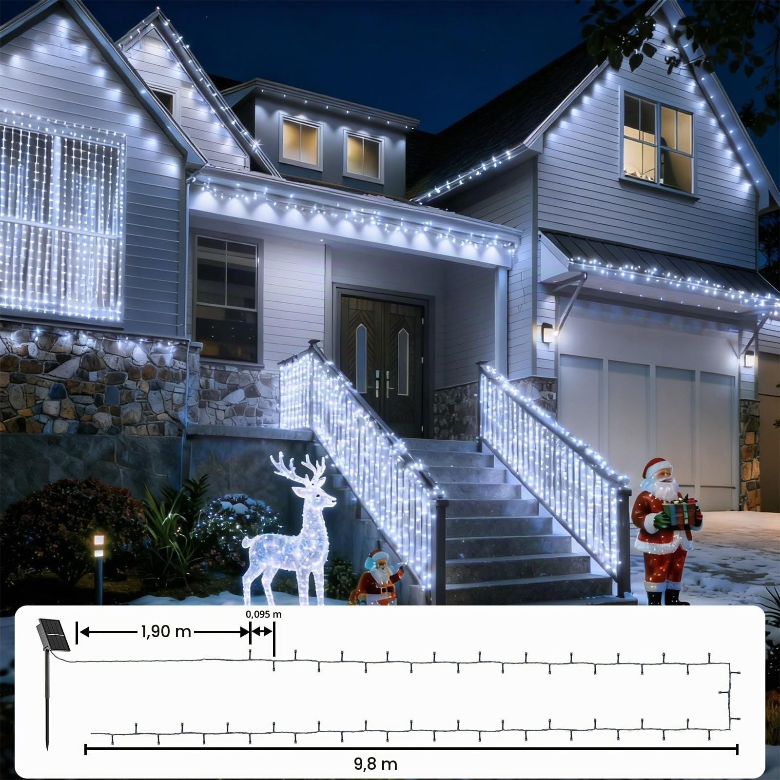 SOLARBABY Lot de 2 Guirlande Lumineuse Exterieur Solaire,12m 100 LED Noël Guirlande Lumineuse Solaire Étanche 8 Modes, Guirlande Solar Pour Cour Fête Jardin Noël Décoration Exterieur - Blanc