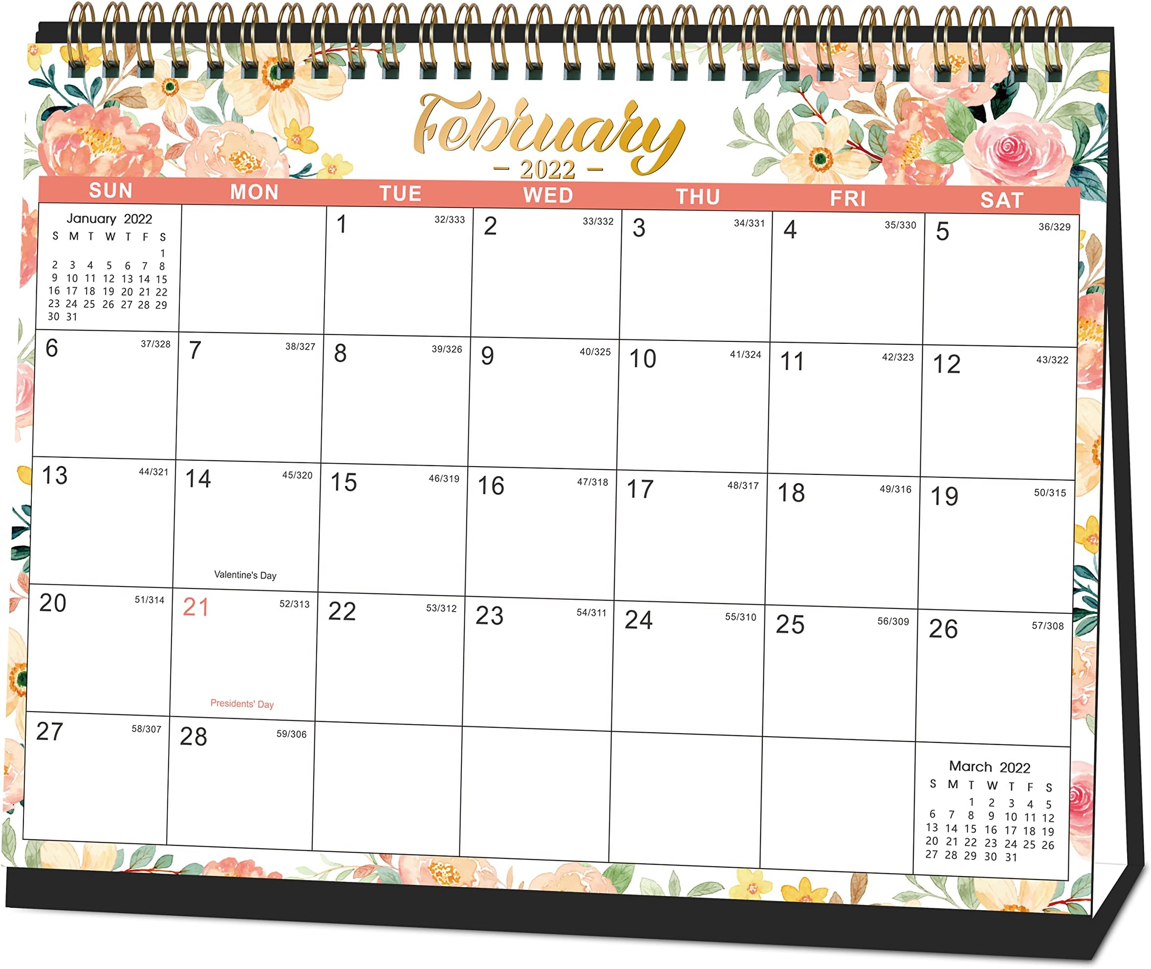 Desk Calendar 2022-2023 - Standing Flip 2022-2023 Desktop Calendar with Thick Paper, Jan. 2022 - Jun. 2023, 10" x 8", Memo Pages + Twin-Wire Binding + Large Unruled Blocks with Julian Date - Floral & Cactus