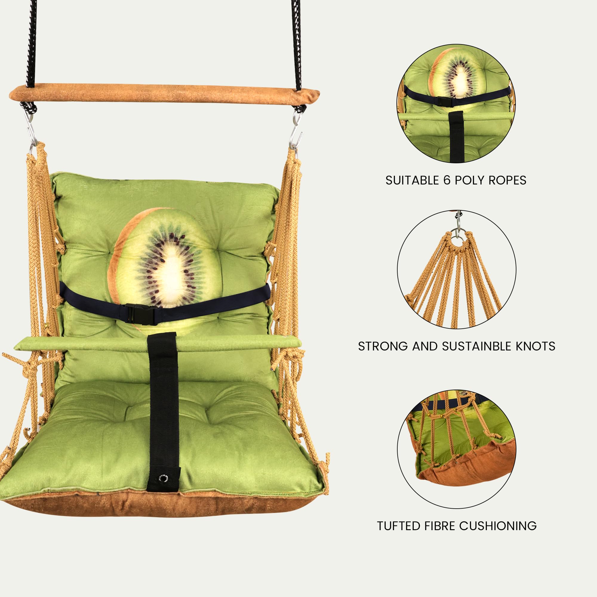 Boffle Cotton Baby Swing for Kids Children Folding and Washable, Child Gift Soft Jhula with Safety Belt Easy to Carry Safety Lock Cradle Chair, Jhula for Babies, Home Garden Hall, oonjel 3