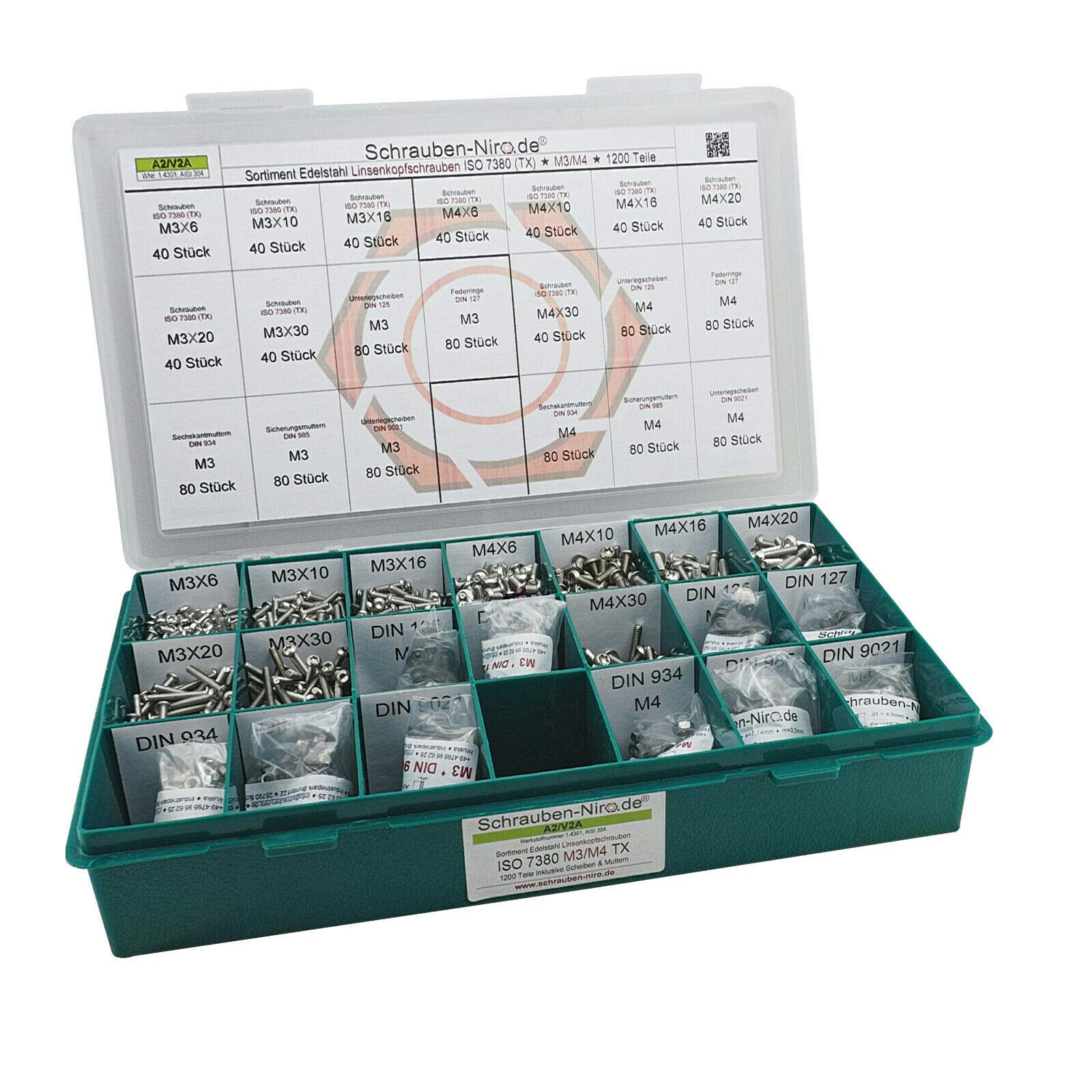 1280-teiliges Schrauben Set M3 M4 M5 M6 - Edelstahl 304