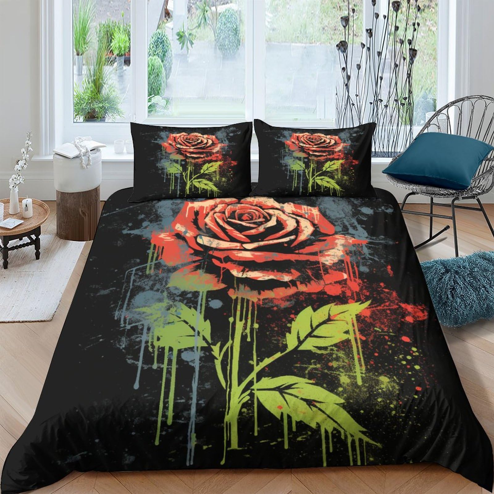 Housse de couette avec fermeture à glissière en microfibre lit double imprimé floral style vieilli