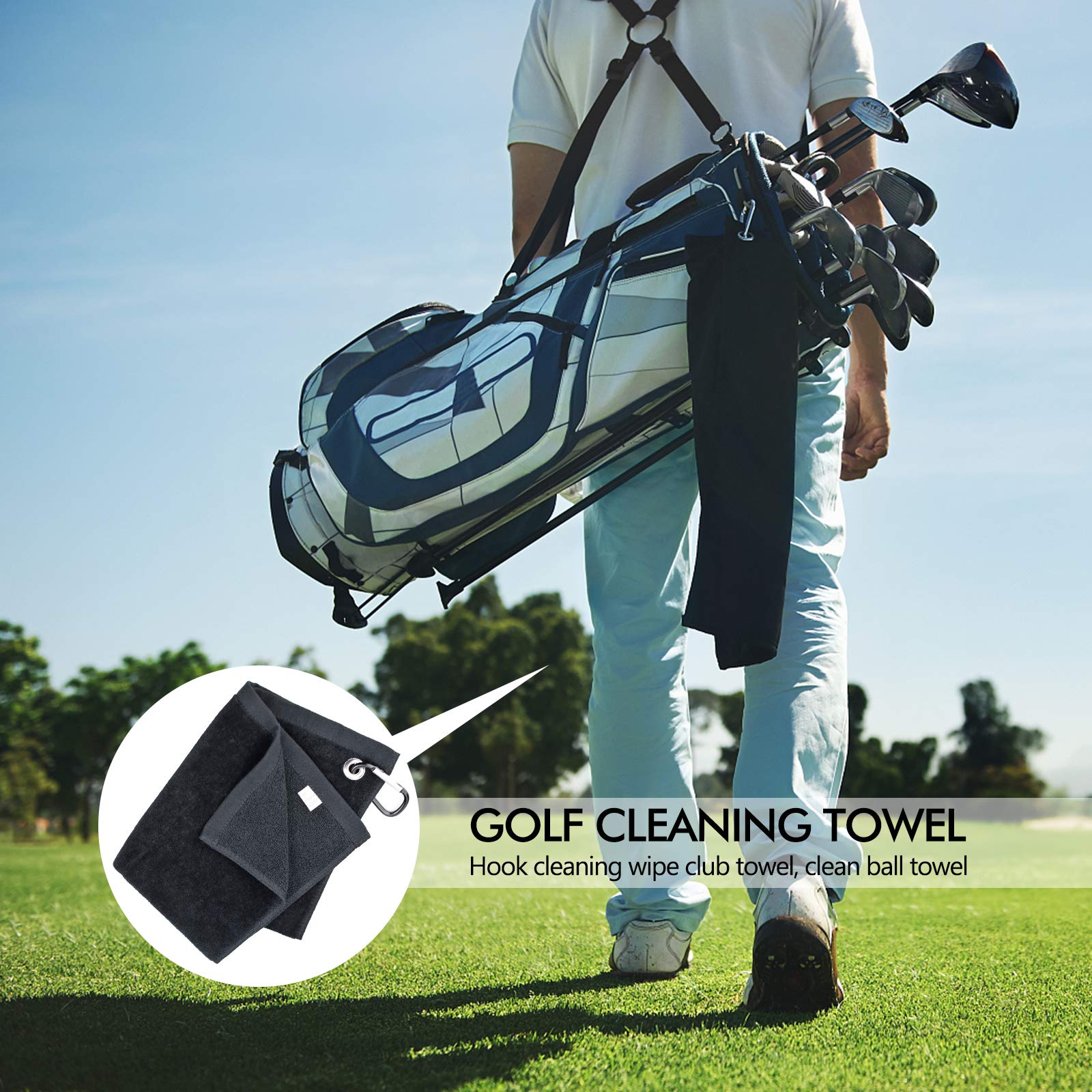 2 szt. wysokiej jakości ręcznik golfowy tkanina z mikrofibry torba golfowa ręcznik z karabińczykiem klips do zawieszenia na torbie klubu golfowego, joga kemping siłownia - 40 cm x 33 cm