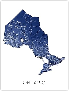 Ontario Map of Ontario Print 8x10, Ontario Canada Maps, Handmade Blue Ontario Poster 24x36, Wall Art for Home Decor (12 x 16" Portrait, Midnight)