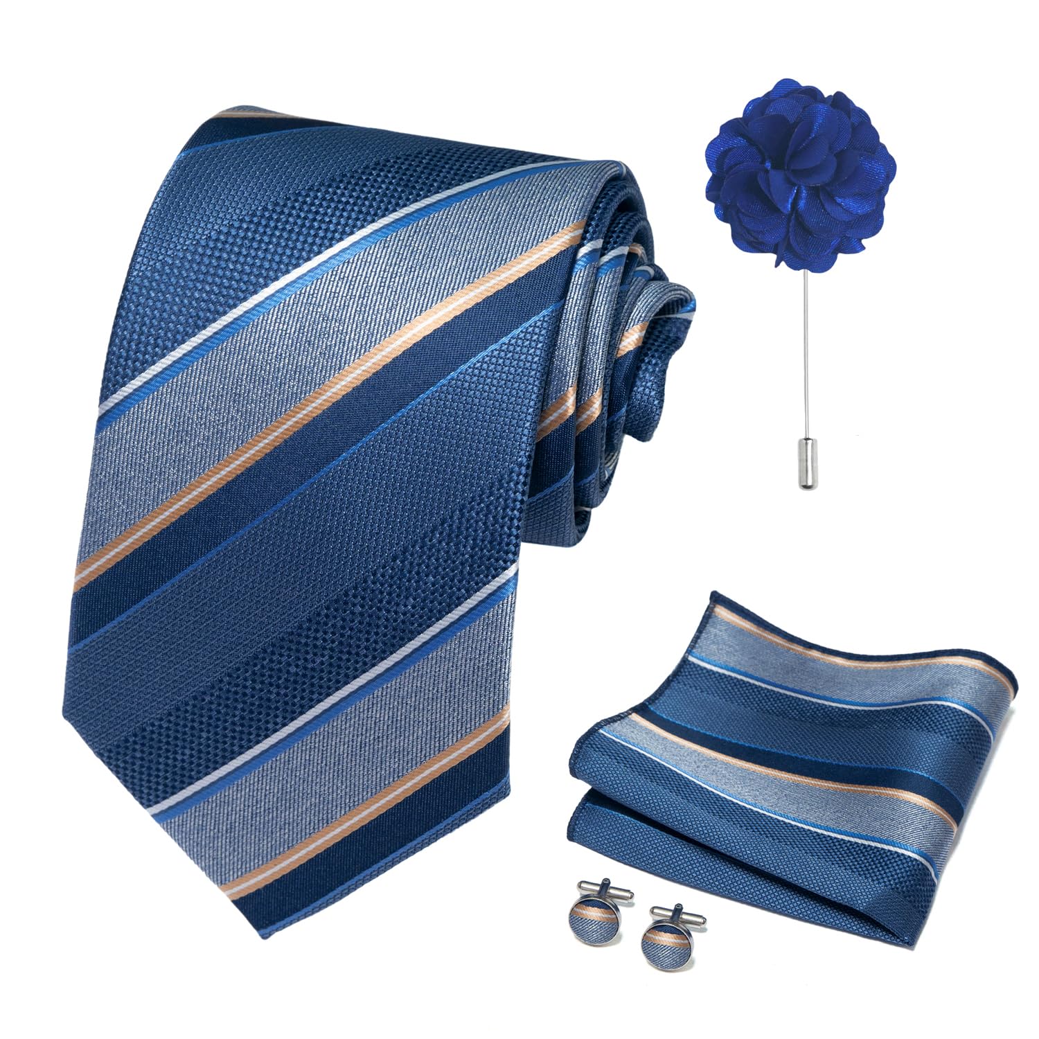 joy alice 70 Colors Ties Set Men Mixed Color Necktie Handkerchief Cufflinks Brooch 3.15 Formal
