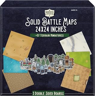 DND Map Starter Set + Terrain Minis | 24" x 24" Double Sided | Wet/Dry Erase with Grid | + Bonus 57x Terrian Miniatures. Markers Included. (6 Battle Map Bundle + Terrain Pack)