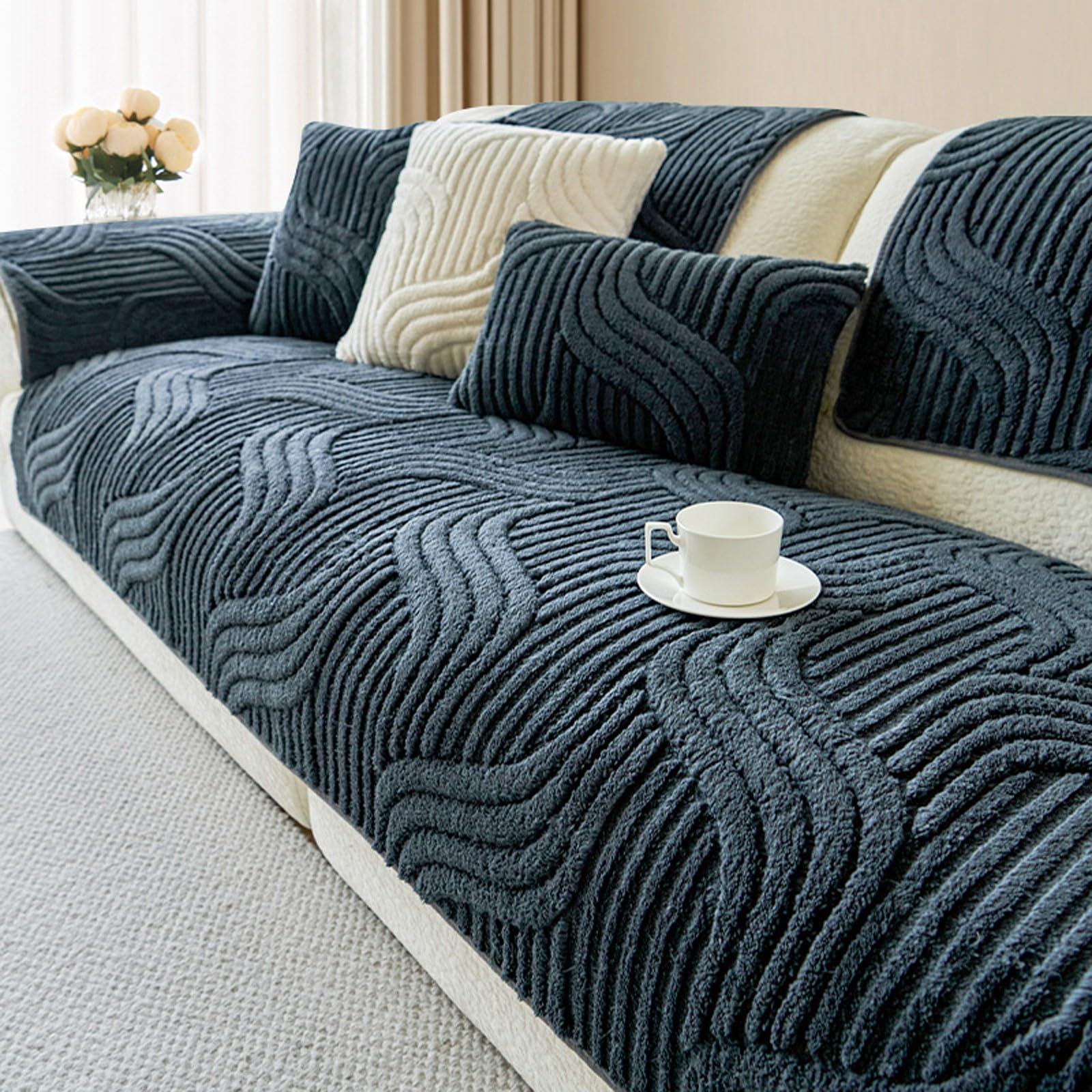 Housse de canapé antidérapante en peluche Stmle4 110 x 180 cm pour salon élégant