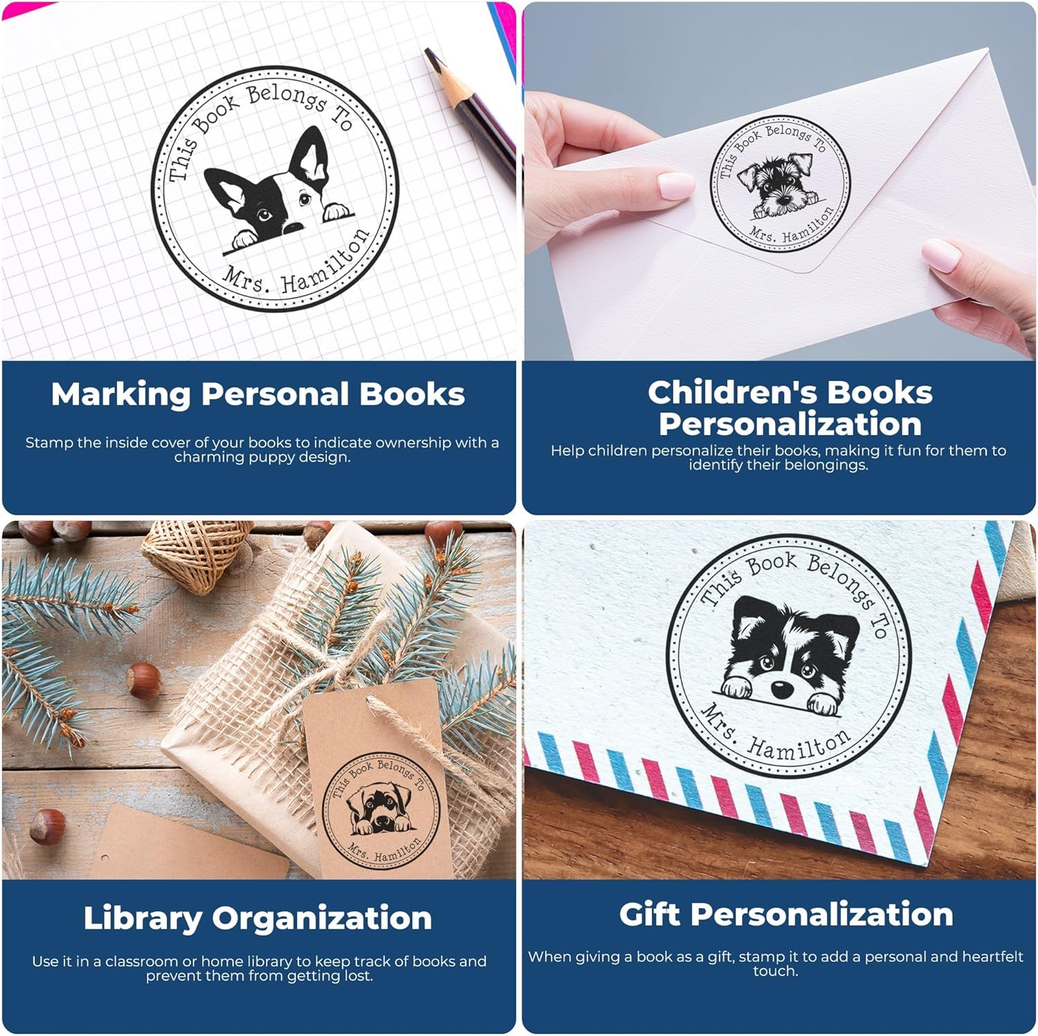 Customizable Rottweiler Dog Stamp - Personalized Book Stamp with Peeking Rottweiler Puppy Design, Ideal for Book Lovers, 1-5/8 in Diameter, Available in 5 Vibrant Ink Colors, Portable and Slim