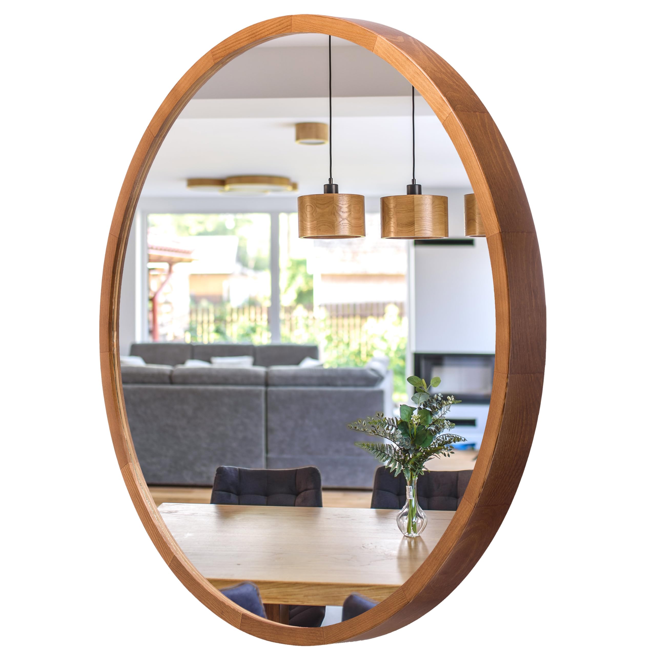 Wandspiegel mit Holzrahmen (∅57 cm) - Spiegel Rund Holz Rustikal - Runder Bad Spiegel für Badezimmer, Flur, Wohnzimmer, Schlafzimmer - Stilvoller 60 cm Badspiegel LEJA