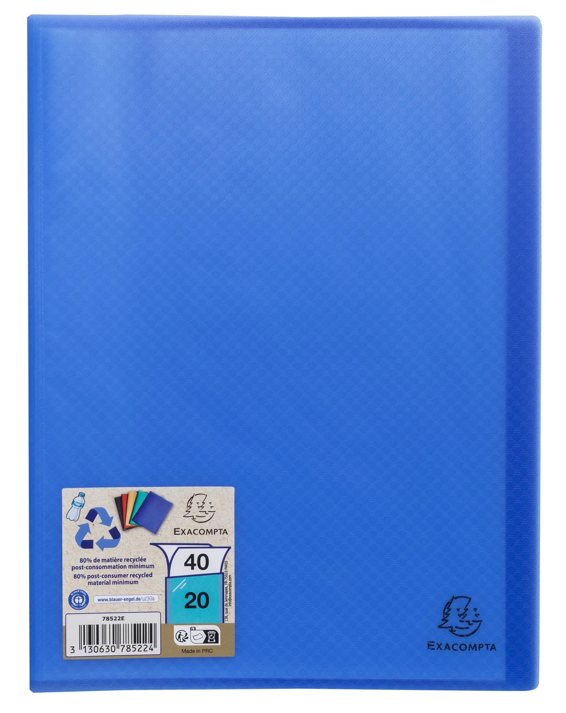 Exacompta - Réf. 78522E - Carton de 20 Protège-documents Opak recyclés - 20 pochettes grainées - 40 vues - pour format A4 - couverture souple en PP 4/10ème semi opaque - bleu clair