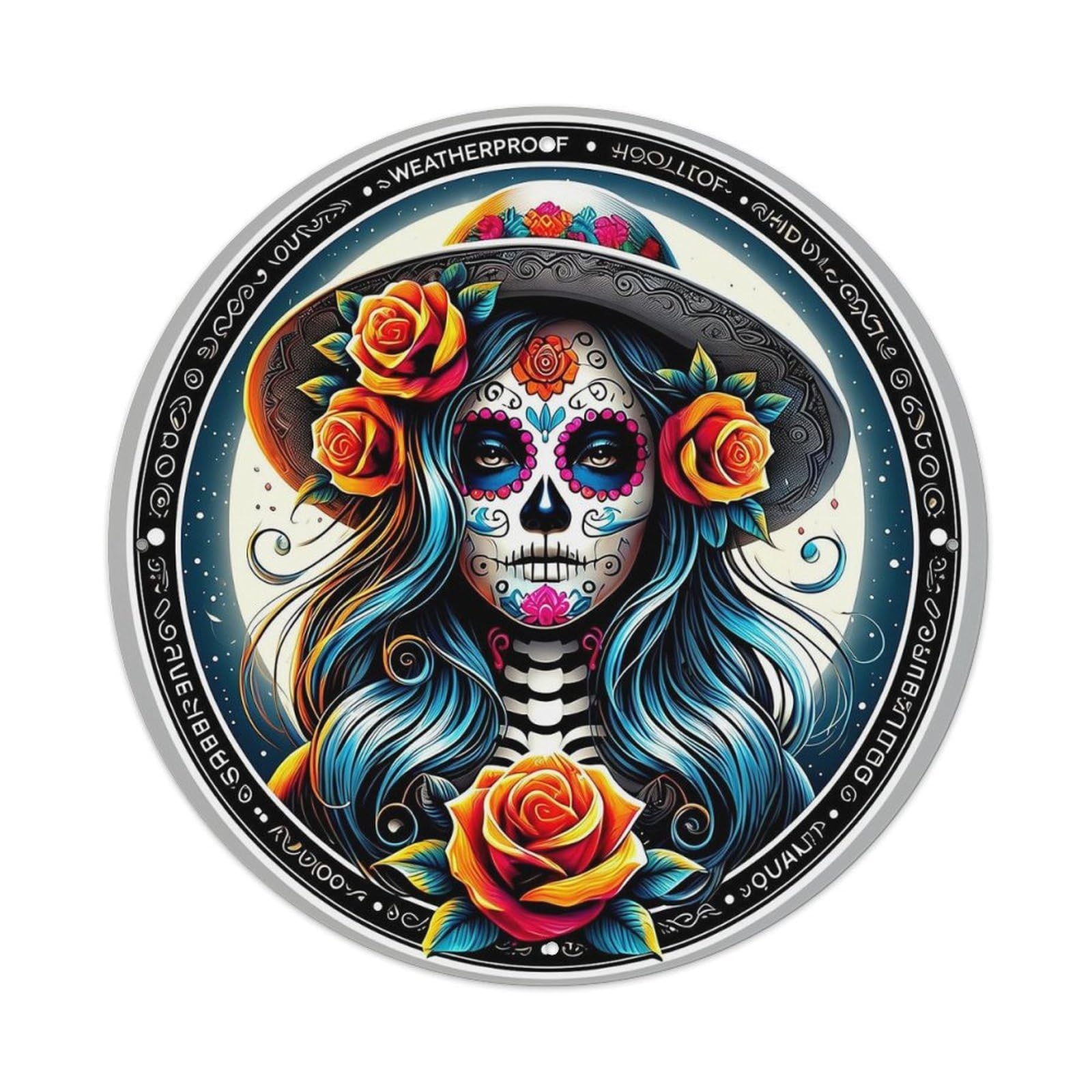 Sugar Skull Girl With Roses Retro Metal Tin Sign, Vintage Metal Poster for home, Gaming Room, Studio Workshop,Bar,Garage Wall Art Decor 8x8 inch