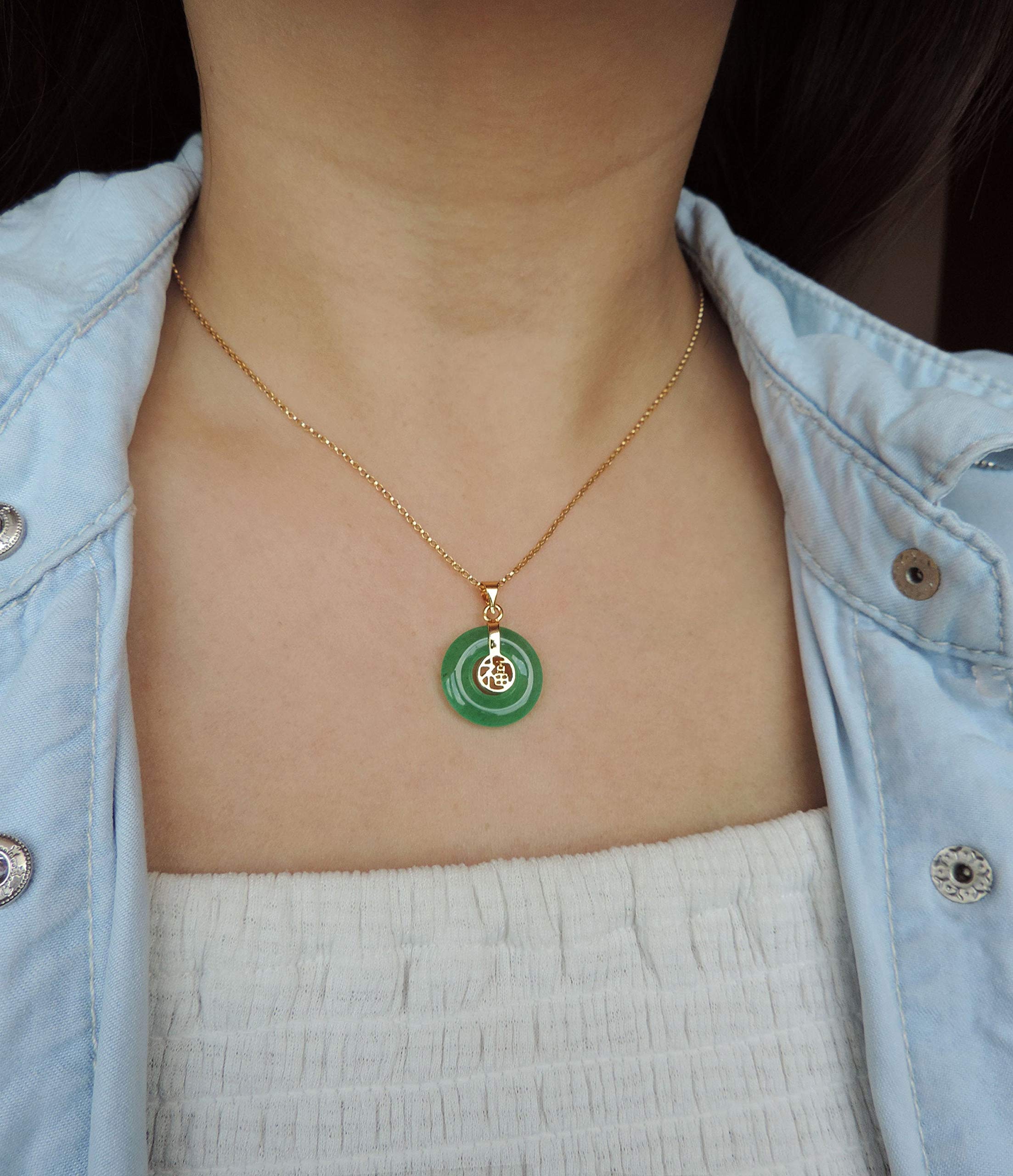Good Fortune Chinese Green Jade Necklace Sterling Silver Or 18k