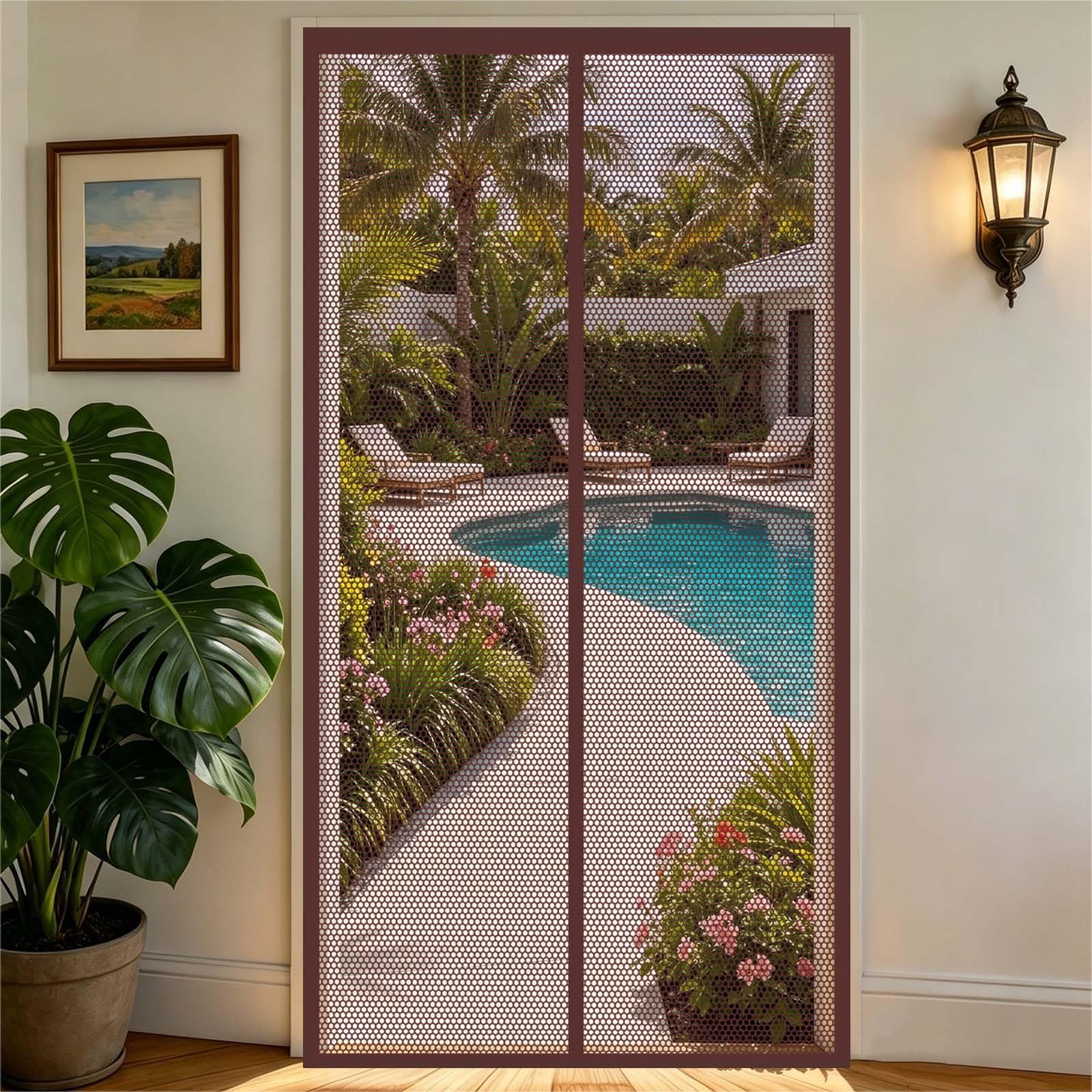Fliegengitter Balkontür 179 x 235 cm Starken Magneten, Selbstschließend, Luftdurchlässig Insektenschutz Tür Starken Magneten Fliegengitter Tür für Balkon, Schlafzimmer, Braun