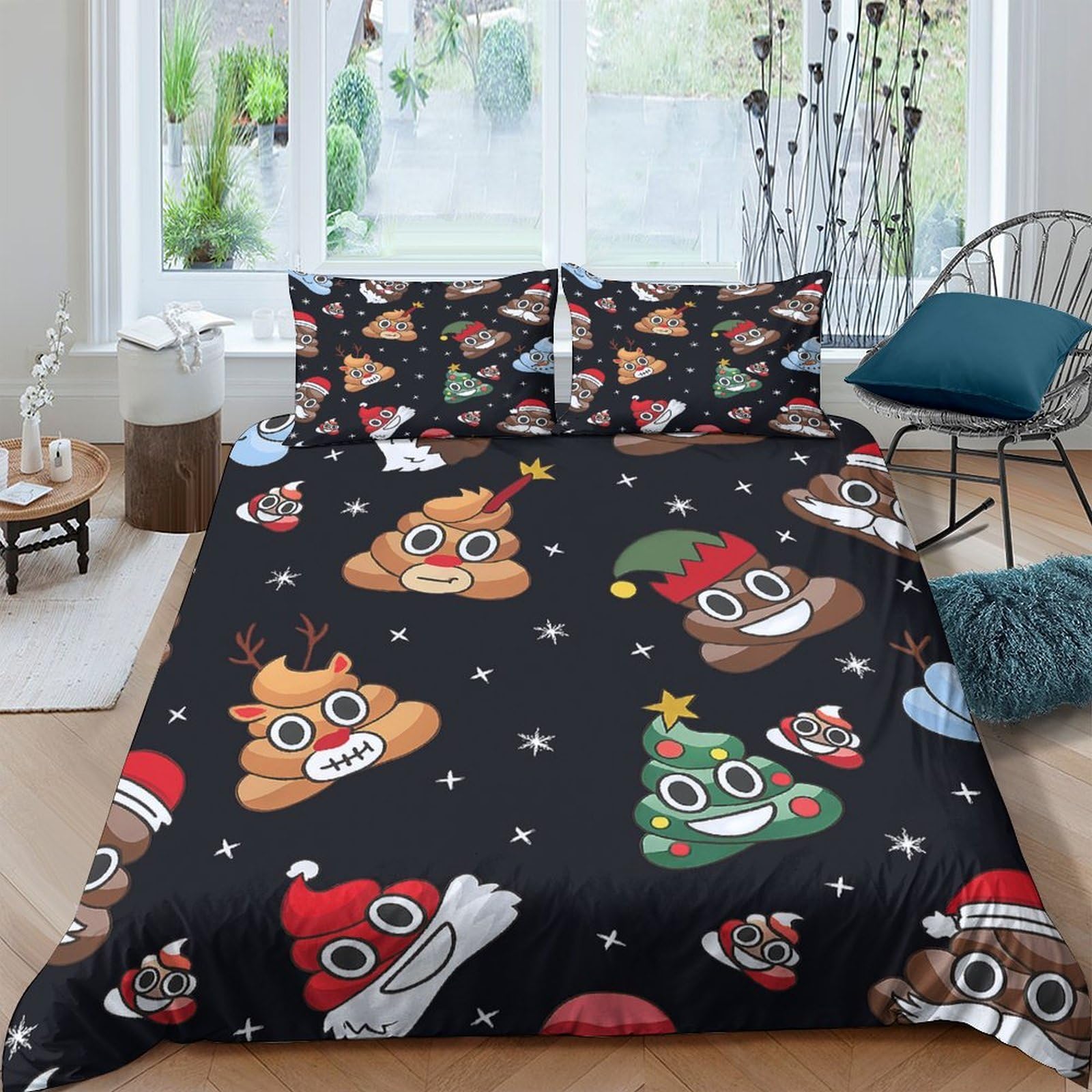 Ctjqhvkz Style-9 3D Printed Christmas Emoji Fitted Sheet Microfiber Fun Cartoon Holiday Bed Cover For Bedroom Dorm Decorative Single（135X200cm）