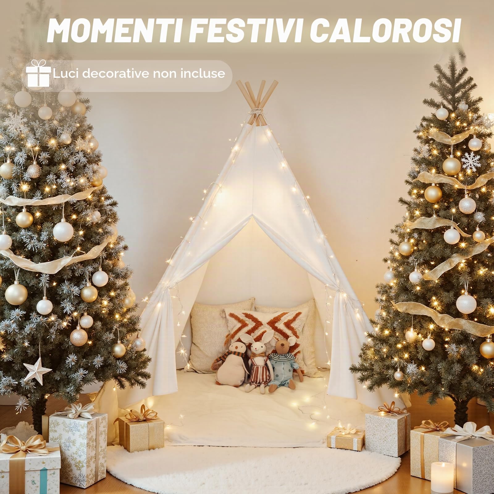 Wilwolfer Tenda per Bambini Cotone Tenda Gioco Bambini con Bandiere Colorate & Borsa Portaoggetti - Tende Indiana Teepee