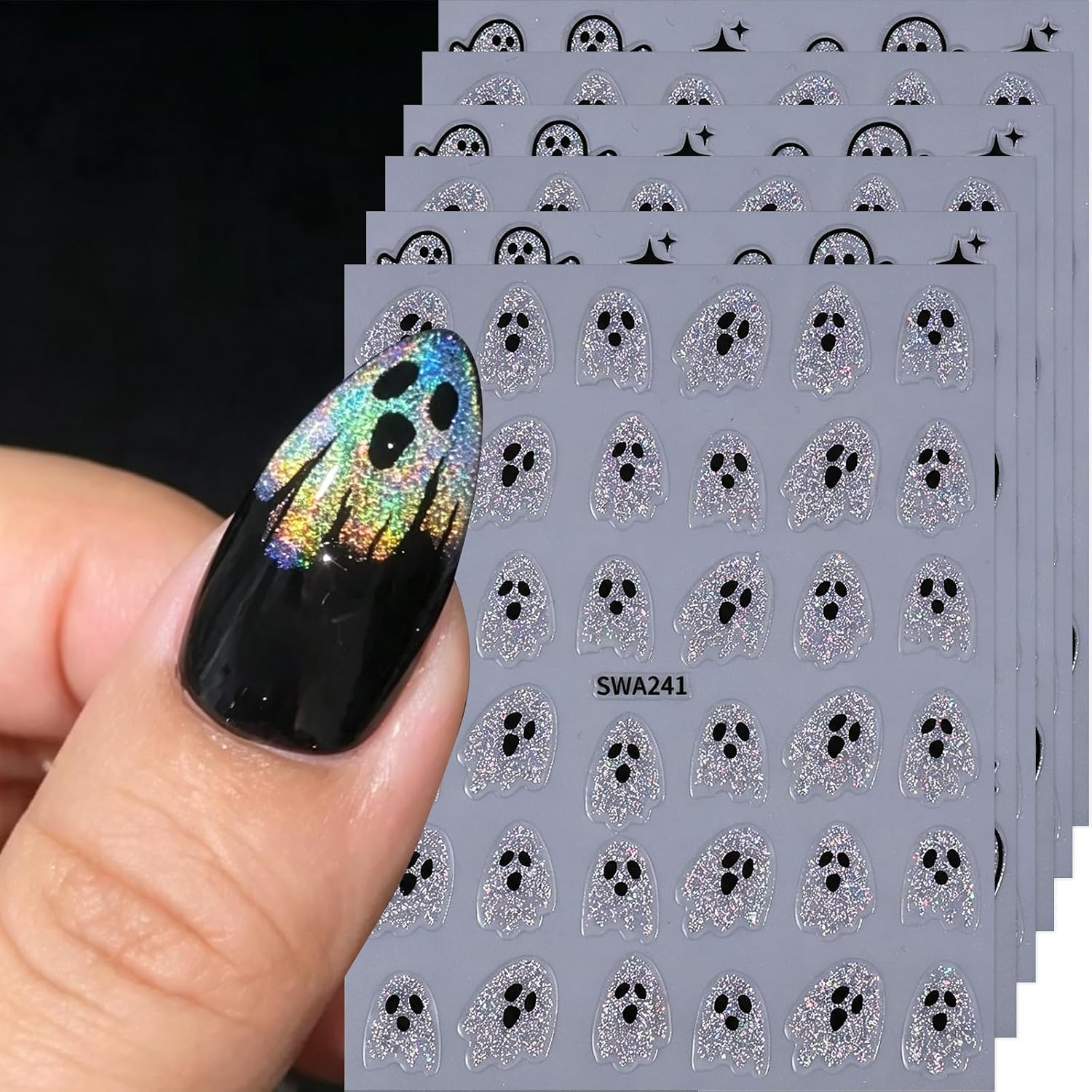 Halloween Nail Stickers Glitter Ghosts Nail Decals DIY Nail Art Decorations image 3