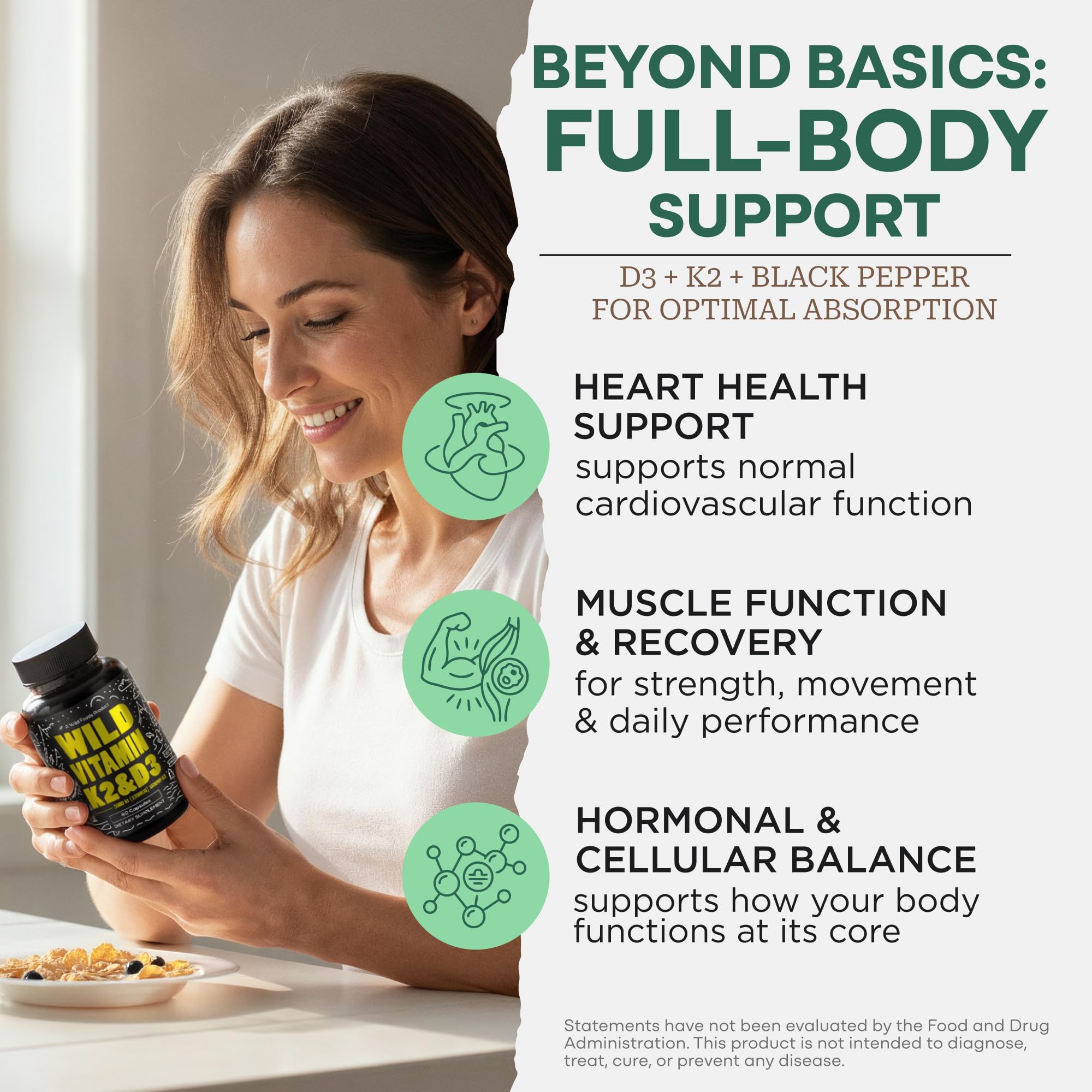 Wild Foods Vitamin D3 + K2 5000iu (100mcg MK7), Bone & Heart Health, 60 Ct — Amazon image 3