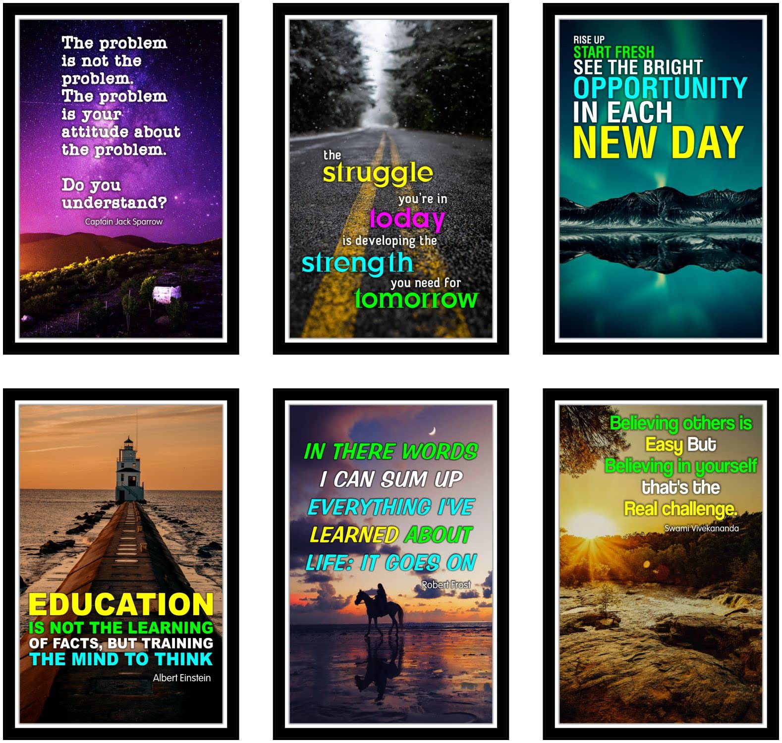 LEPPO The Problem I Strugle Strength I Rise Up I Education I I Can Sum Up I Believing Motivational Wall Posters for Home & Office Decor (12 X 18 inch) Set of 6 Posters