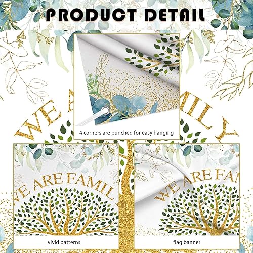 Miniatura 6 de MEHOFOND Telón de fondo de reunión familiar de 7 x 5 pies, hojas de eucalipto verdes, fondo de fotografía familiar, árbol dorado, hojas verdes,
