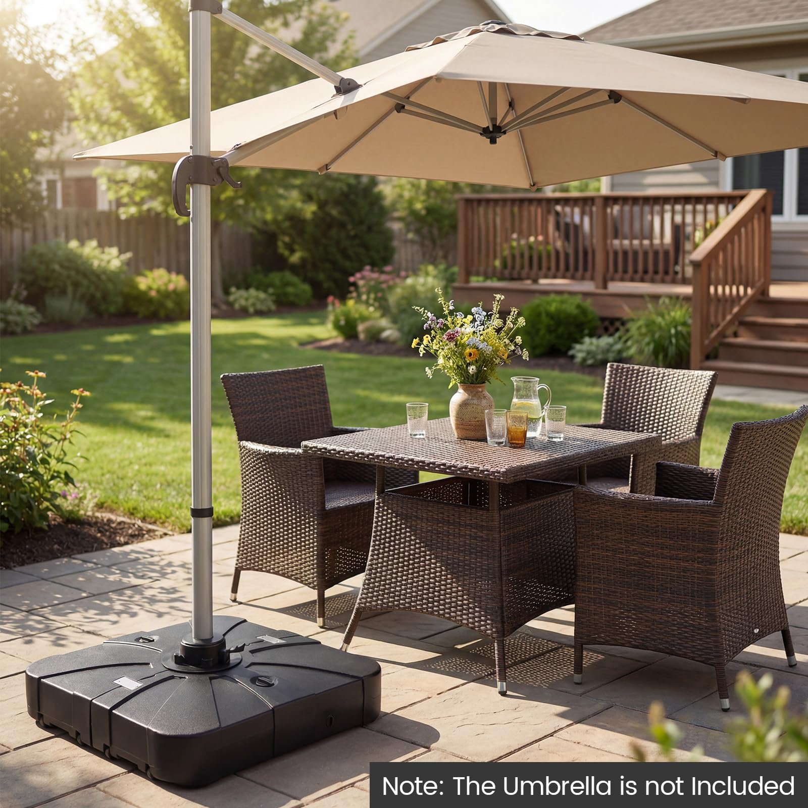 FANTASK Pied de Parasol à roulettes, 130 kg, Rechargeable, Pied de Parasol à roulettes, pour Grands parasols déportés, pour Jardin, terrasse, 170 kg