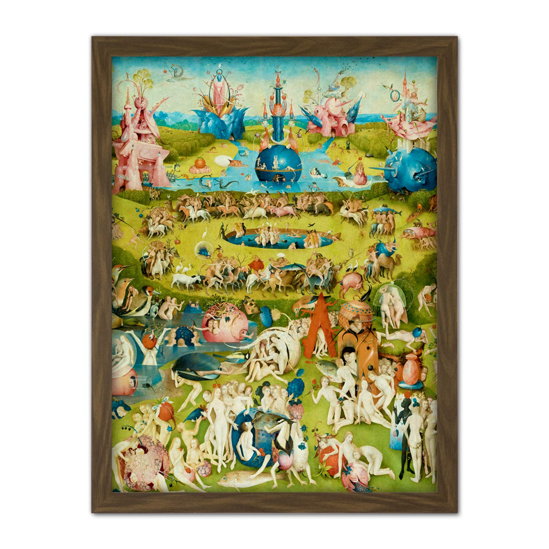 Artery8 Framed Brown 18X24 Hieronymus Bosch Garden Earthly Delights Painting Artwork Framed Wall Art Print 18X24 Inch