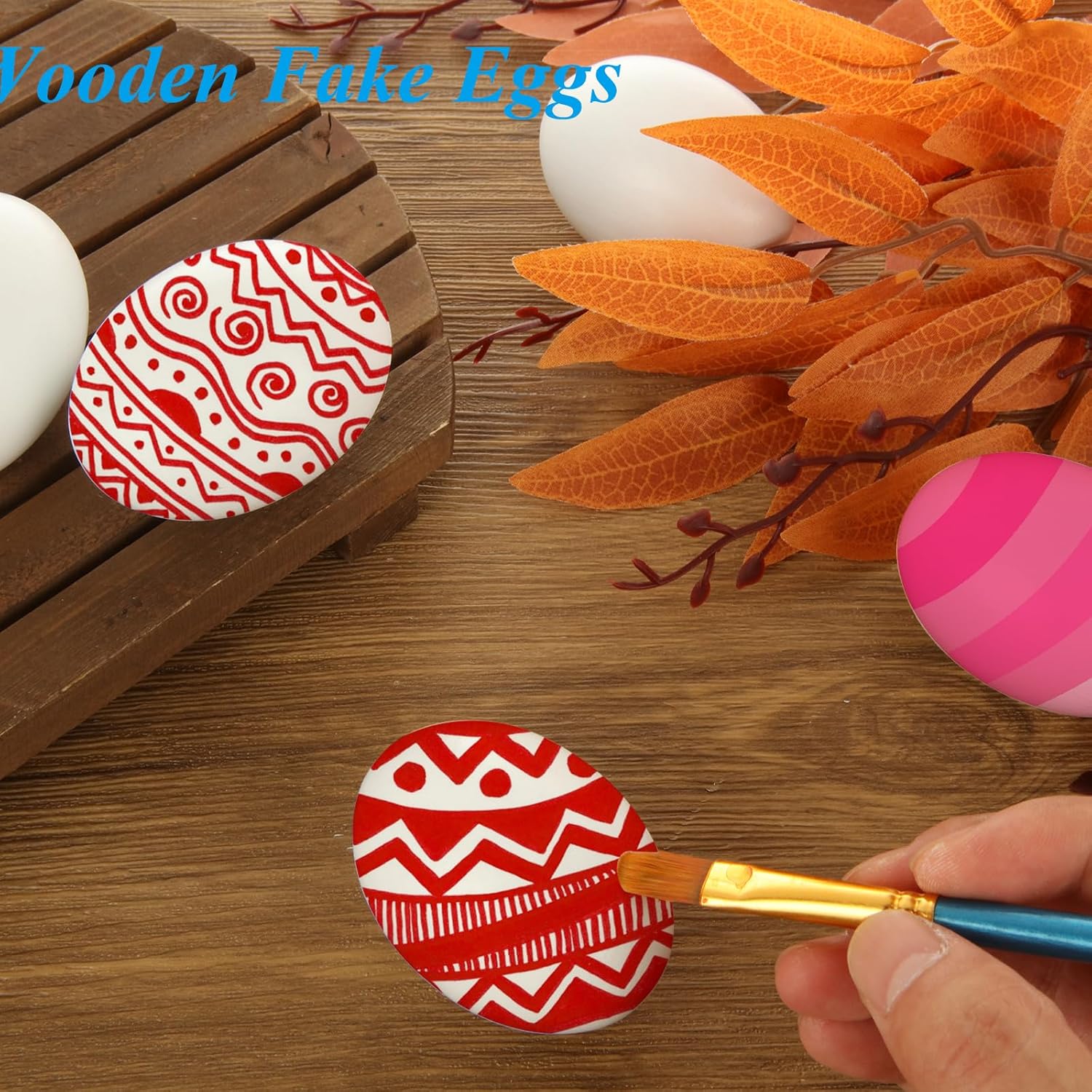 MIVIDE 48 PCS Wooden Fake Eggs, 2.4 inch White Wooden Eggs, Fake Easter Eggs for Painting, Decorating, Crafting and DIY