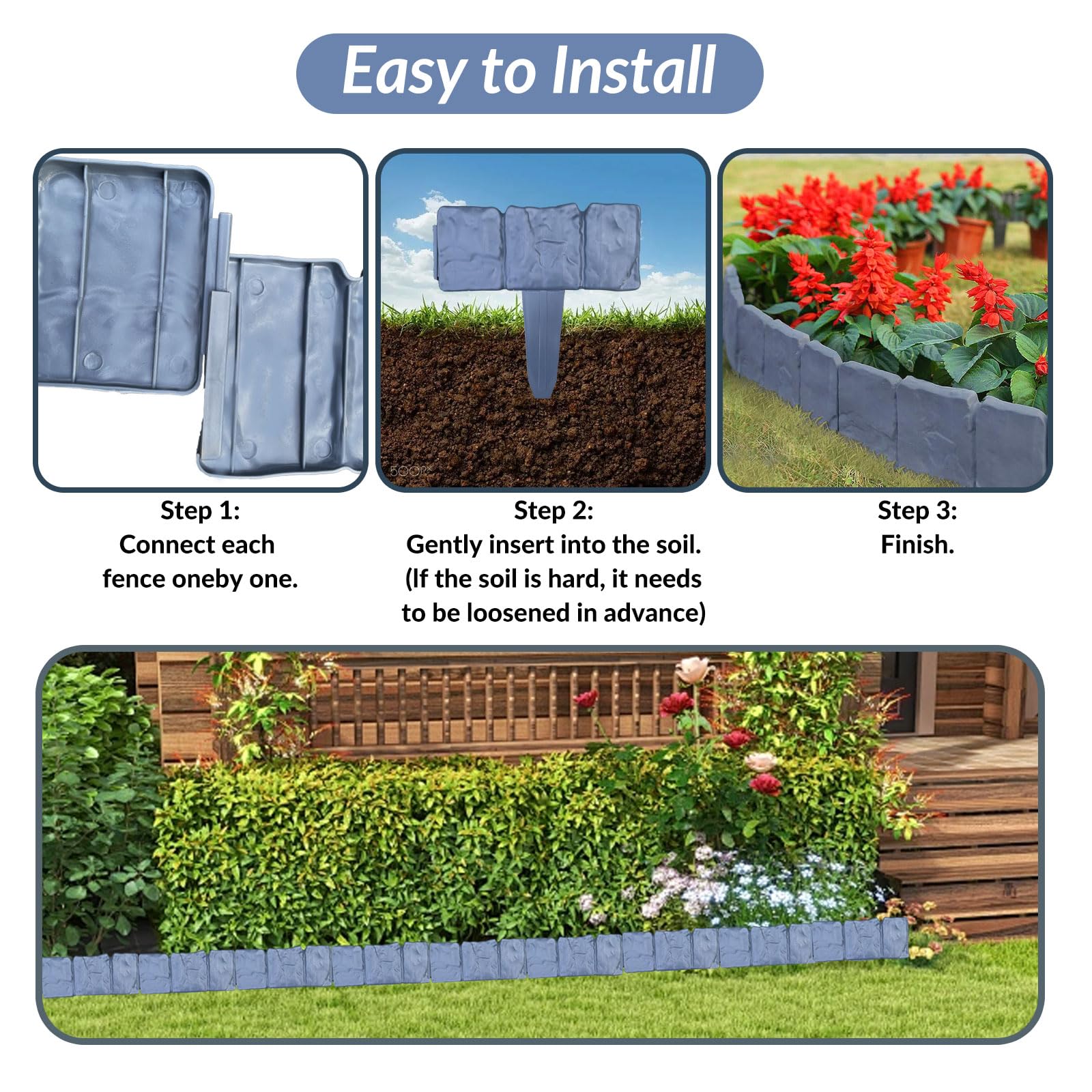 Bordo Prato Effetto Pietra | 5 Metri Flessibile | Grigio | Per Aiuole, Giardino | Facile Installazione