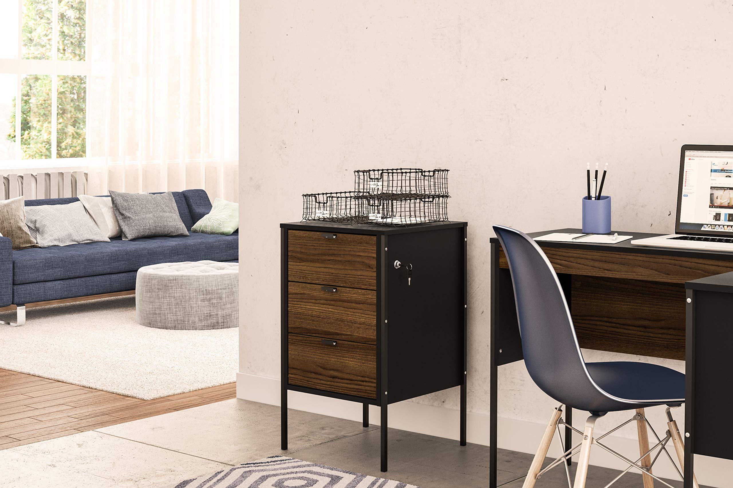 Polifurniture Mallorca 3 Drawer File Cabinet, Black/Brown