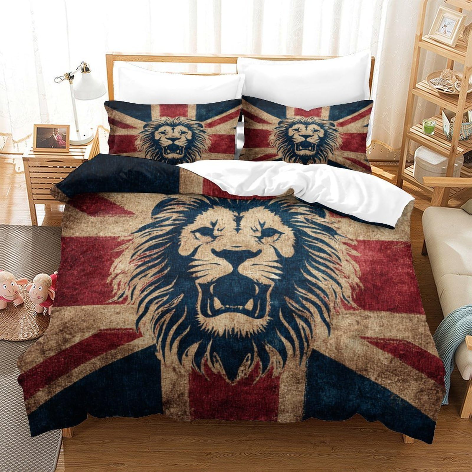 QDZHCPMYK Union Jack Duvet Cover Set with Pillowcase Duvet Quilt Cover 3D Bedding Set for Kids Boys Girls Teens Microfiber Comforter Cover Hidden Zipper King（220x240cm）